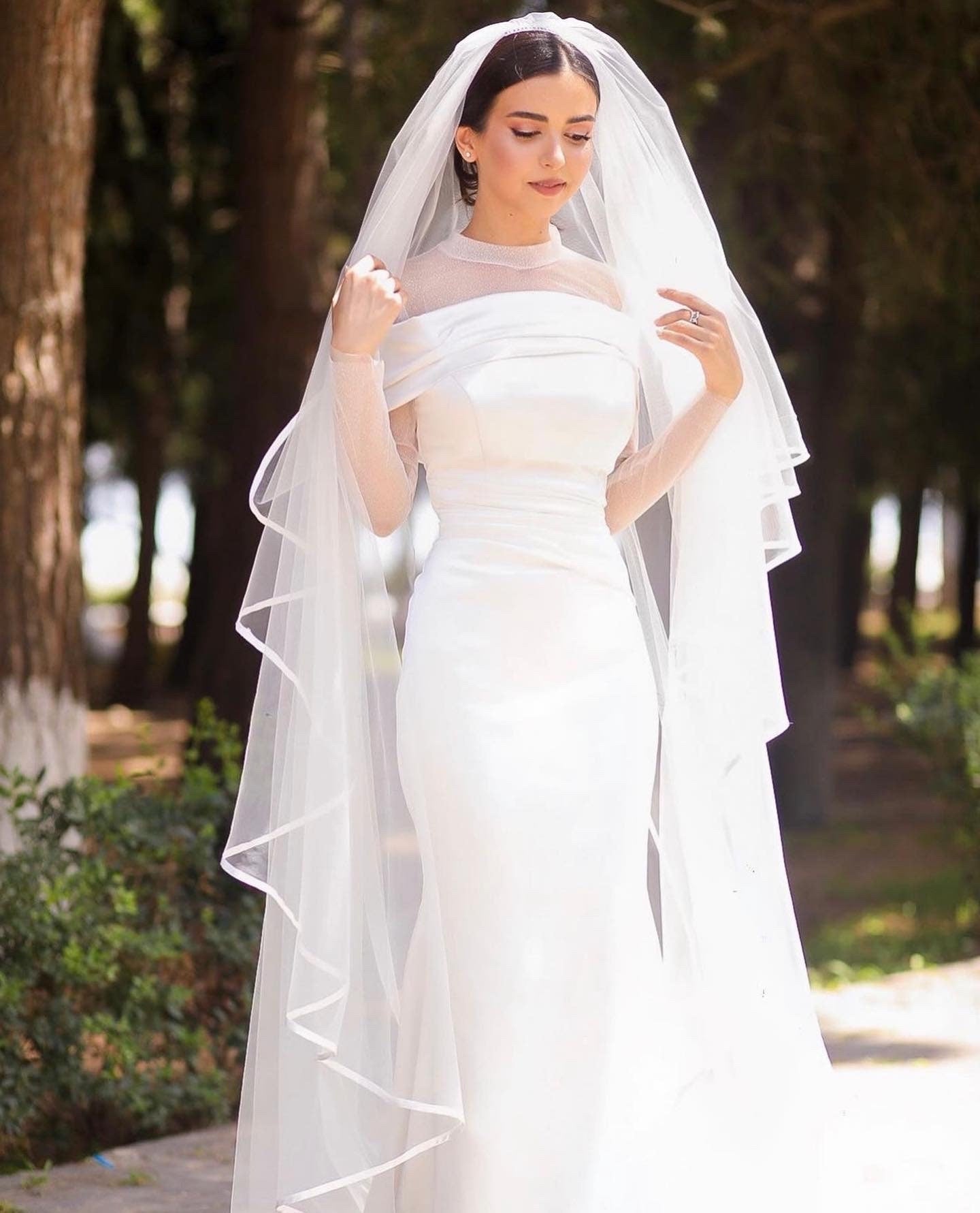 Soft Tulle Wedding Veil with Thin Satin Ribbon Edge – Double Tier Bridal Veil