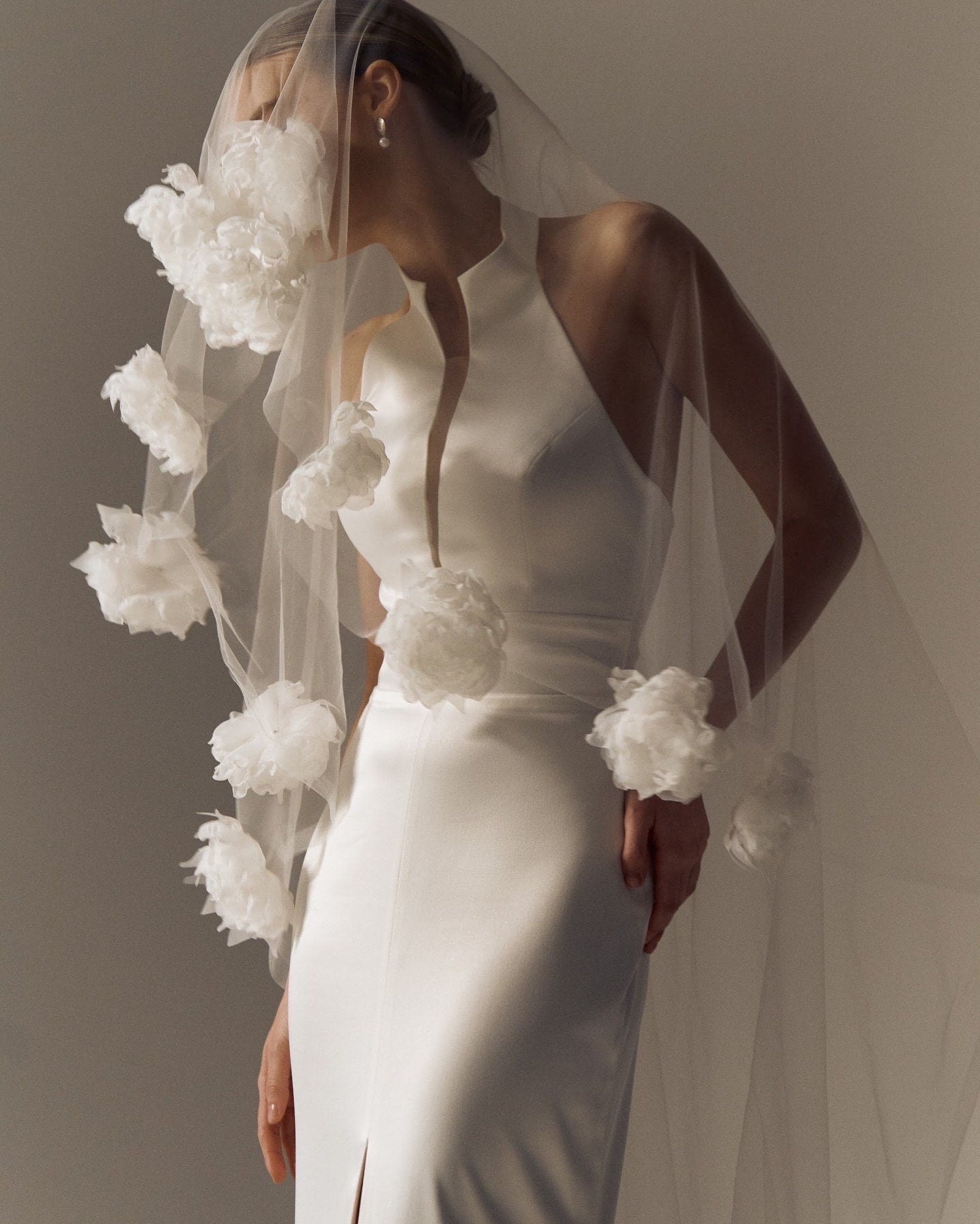 organza flowers for wedding dress 3D Flower Bridal Veil with Blusher Organza Appliqu Wedding Veil
