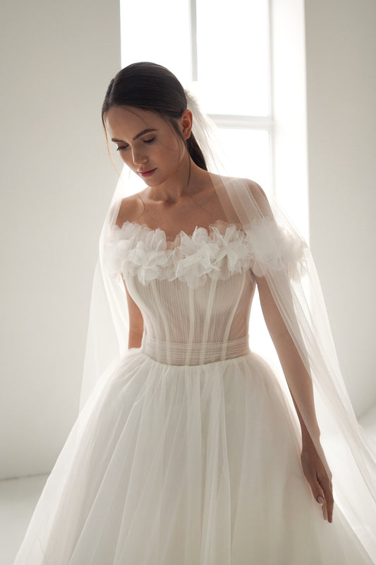 ARCANE – Off-Shoulder Floral Tulle Wedding Gown