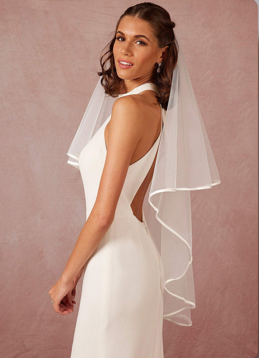Bridal Veil with Satin Bias Edge – Soft Tulle Veil with thin Satin Trim