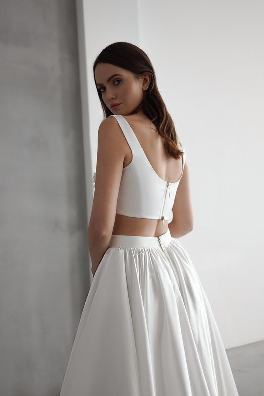 ALOHOMORA – Two-Piece Satin Wedding Dress with Crop Top and High-Slit Skirt