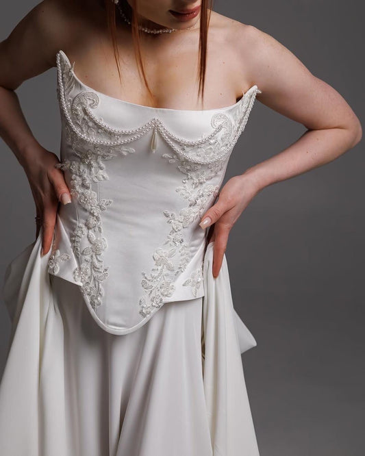 ARNO (decorated) – Pearl Embellished Embroidered Wedding Corset | Couture Bridal Top