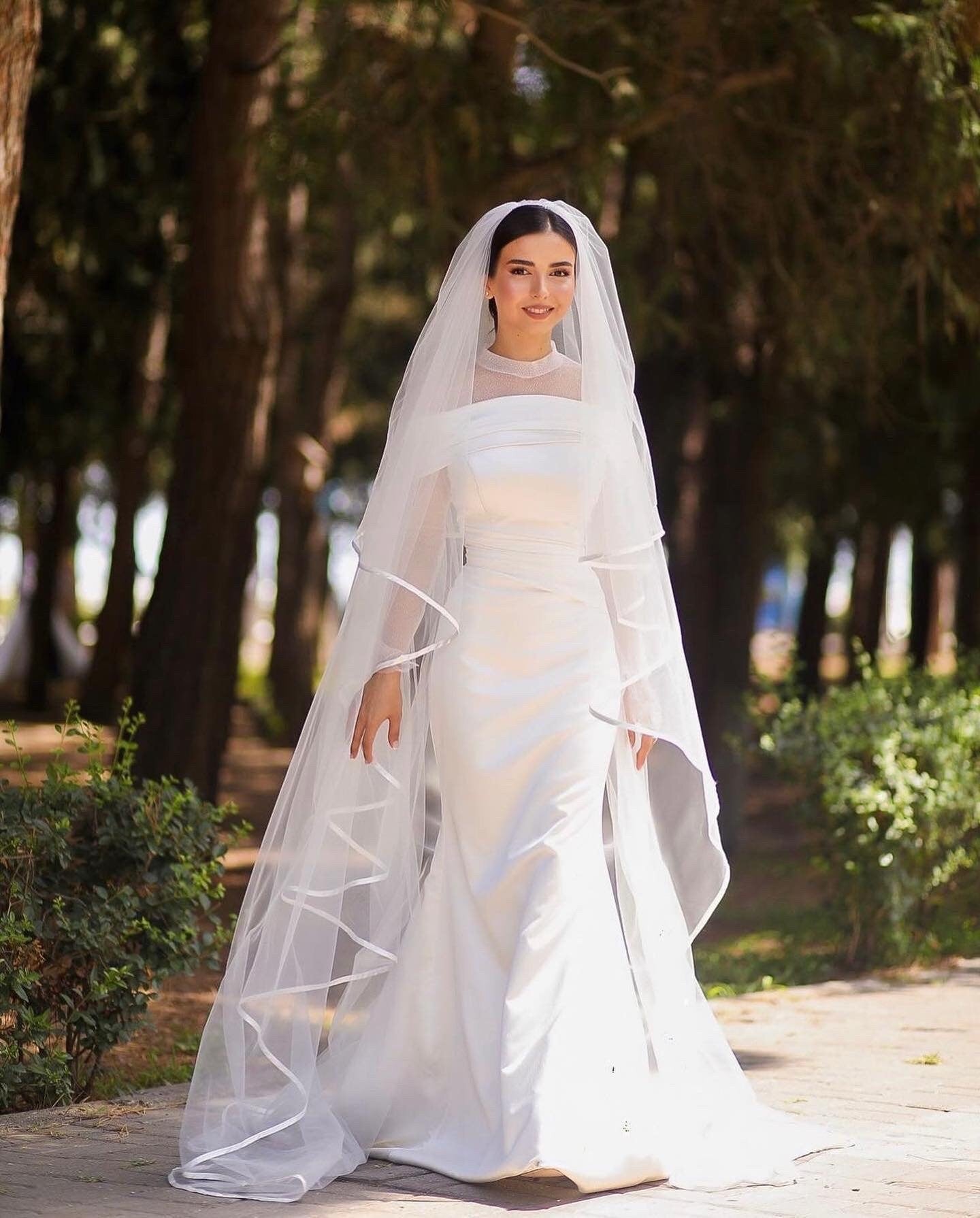Soft Tulle Wedding Veil with Thin Satin Ribbon Edge – Double Tier Bridal Veil