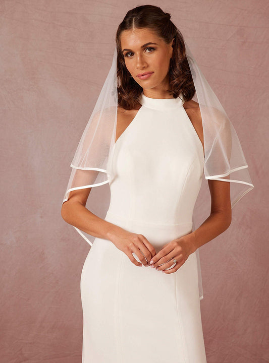 Bridal Veil with Satin Bias Edge – Soft Tulle Veil with thin Satin Trim