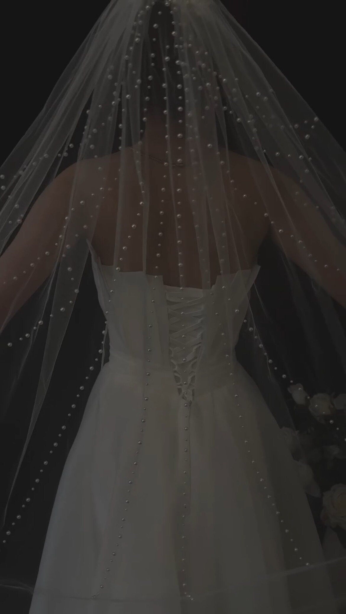 Wedding veil with pearls | colored non-Chinese tulle container 150 cm, ivory | veil with pearls | wedding veil to fingertips