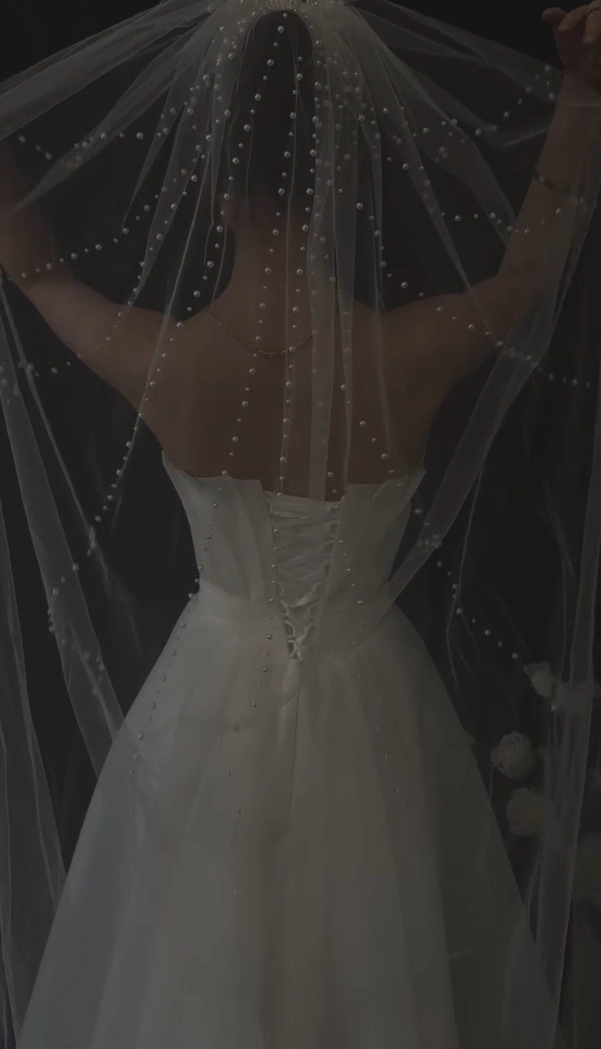Wedding veil with pearls | colored non-Chinese tulle container 150 cm, ivory | veil with pearls | wedding veil to fingertips