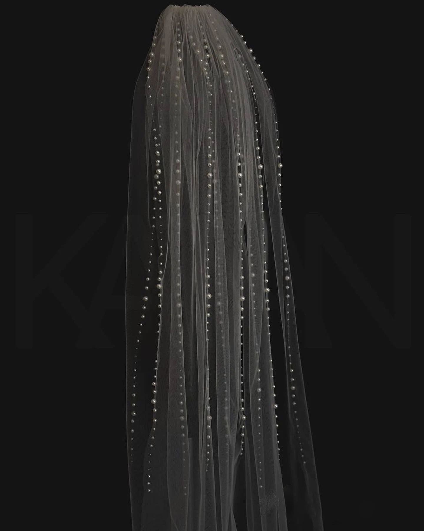 Luxury Pearl Rays Cathedral Wedding Veil – Extra Wide 300 cm | Custom Embroidered