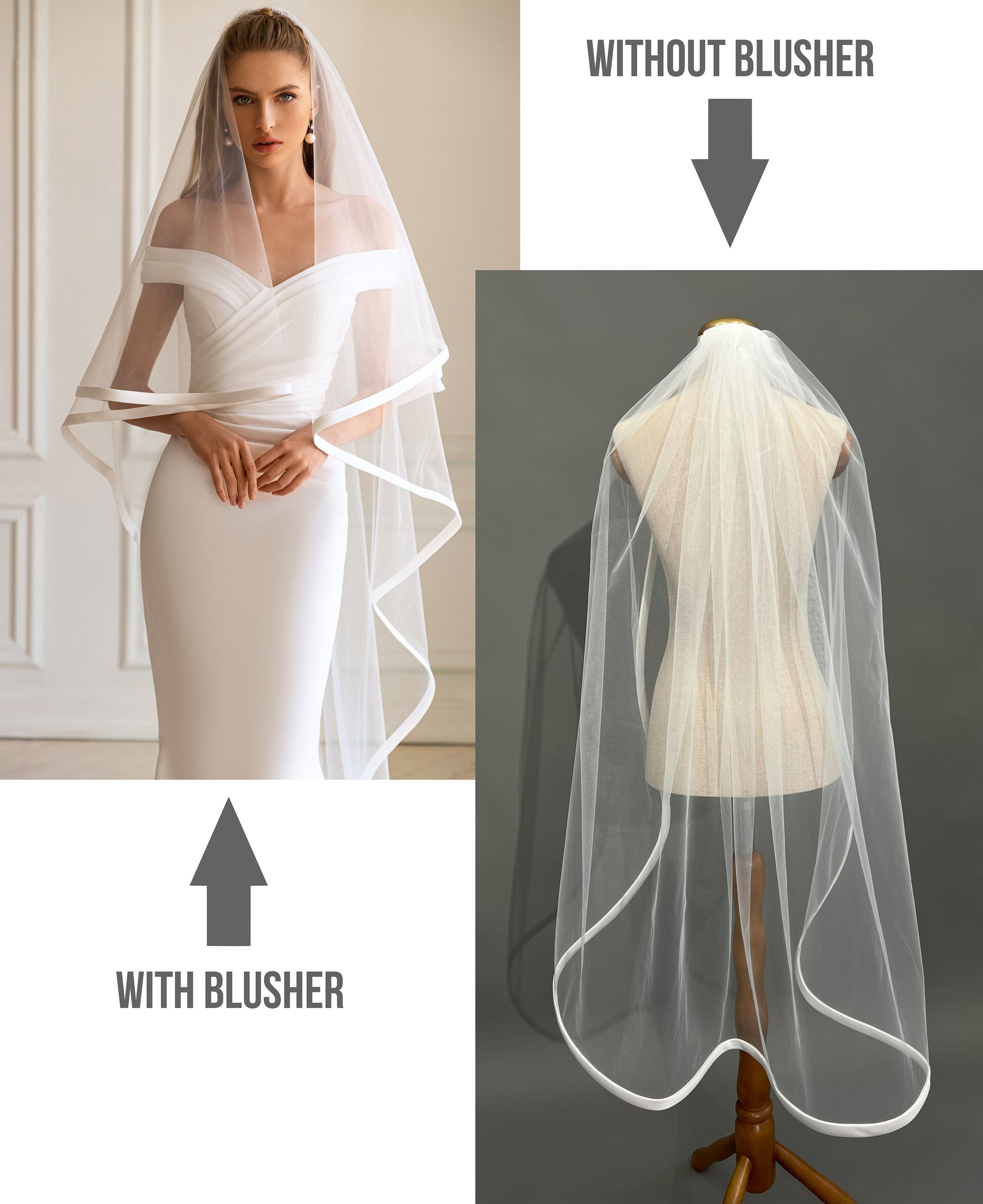 Elegant Satin-Trim Bridal Veil - Classic 150cm Width, High-Quality Tulle, Sophisticated Wedding Accessory two tier veil