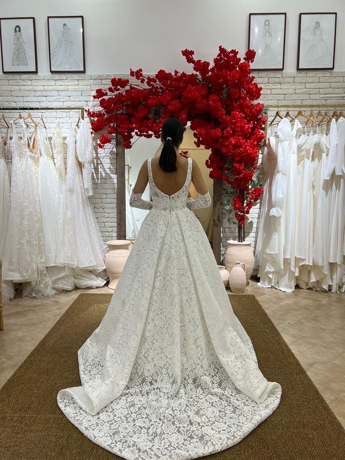 Elegant Lace Wedding Dress, A-Line Bridal Gown, French Corded Lace Dress, Square Corset Dress, Ball Gown Wedding Dress