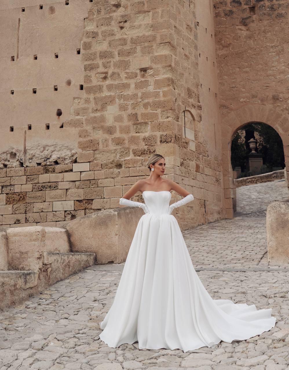 Simple Wedding Dress, Satin Bridal Gown, Off Shoulder Romantic Dress, Classic Square Neckline, Train Wedding Dress, White Bridal Dress