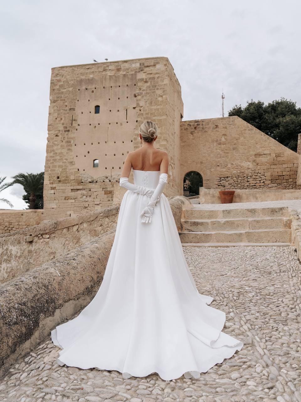 Simple Wedding Dress, Satin Bridal Gown, Off Shoulder Romantic Dress, Classic Square Neckline, Train Wedding Dress, White Bridal Dress