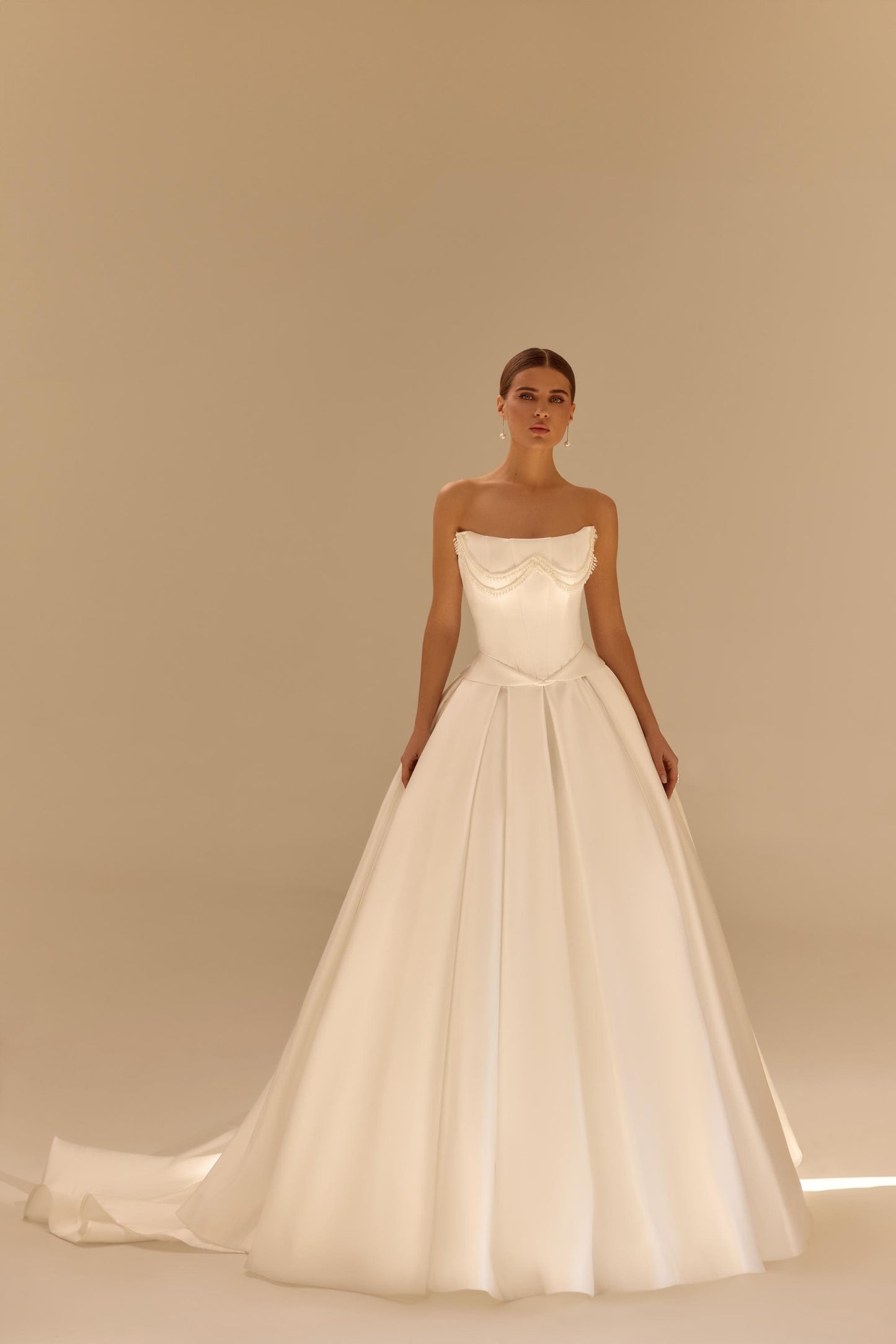 Simple Satin Wedding Dress with Corset Top, Bridal Gown with Train, A-Line Classic White Dress, Basque Waist Romantic Gown