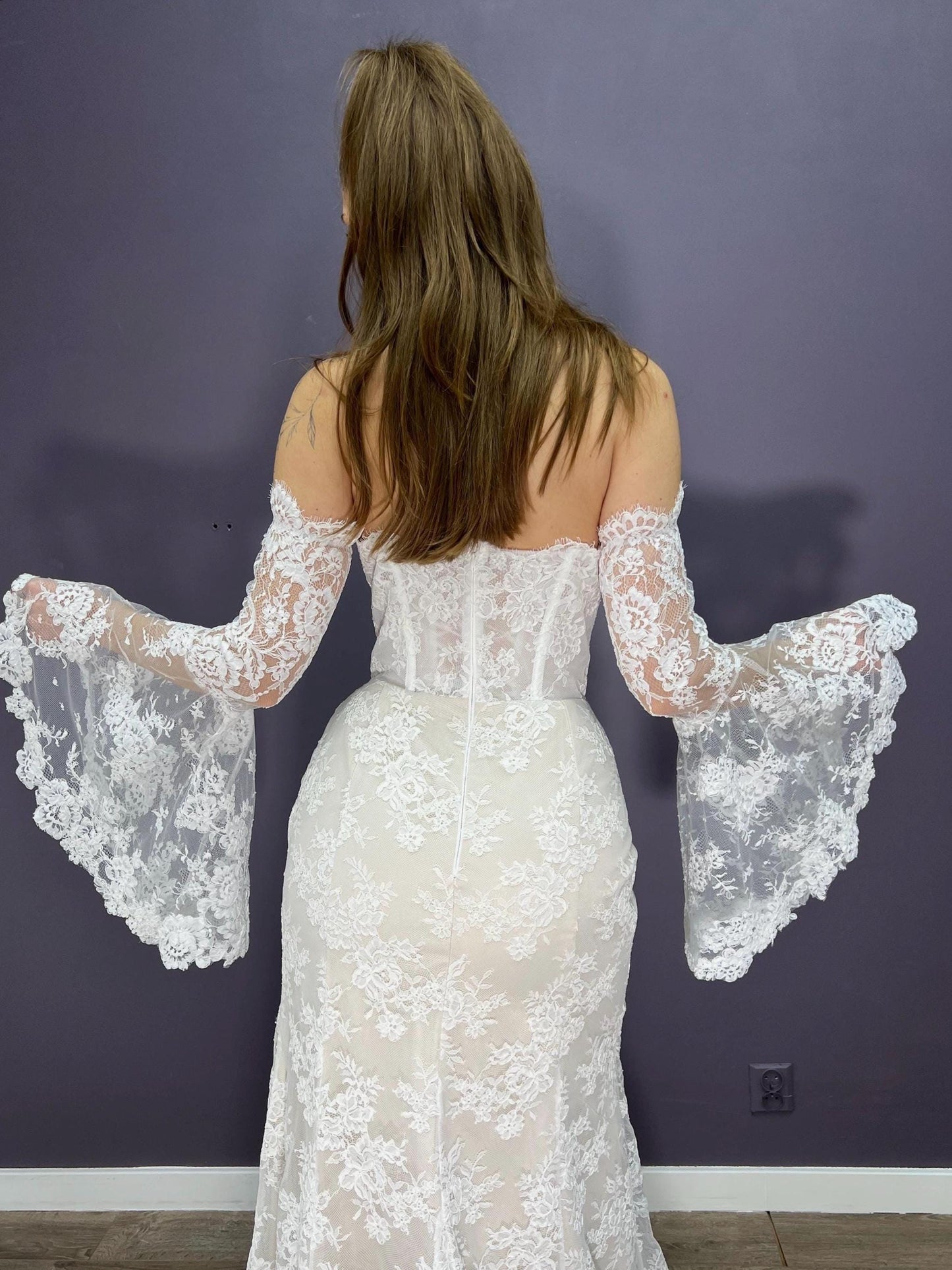 Romantic Chantilly Lace Detachable Sleeves with Flared Cuffs | Wedding Dress Accessory | Off Shoulder Sleeves for Bridal Gowns