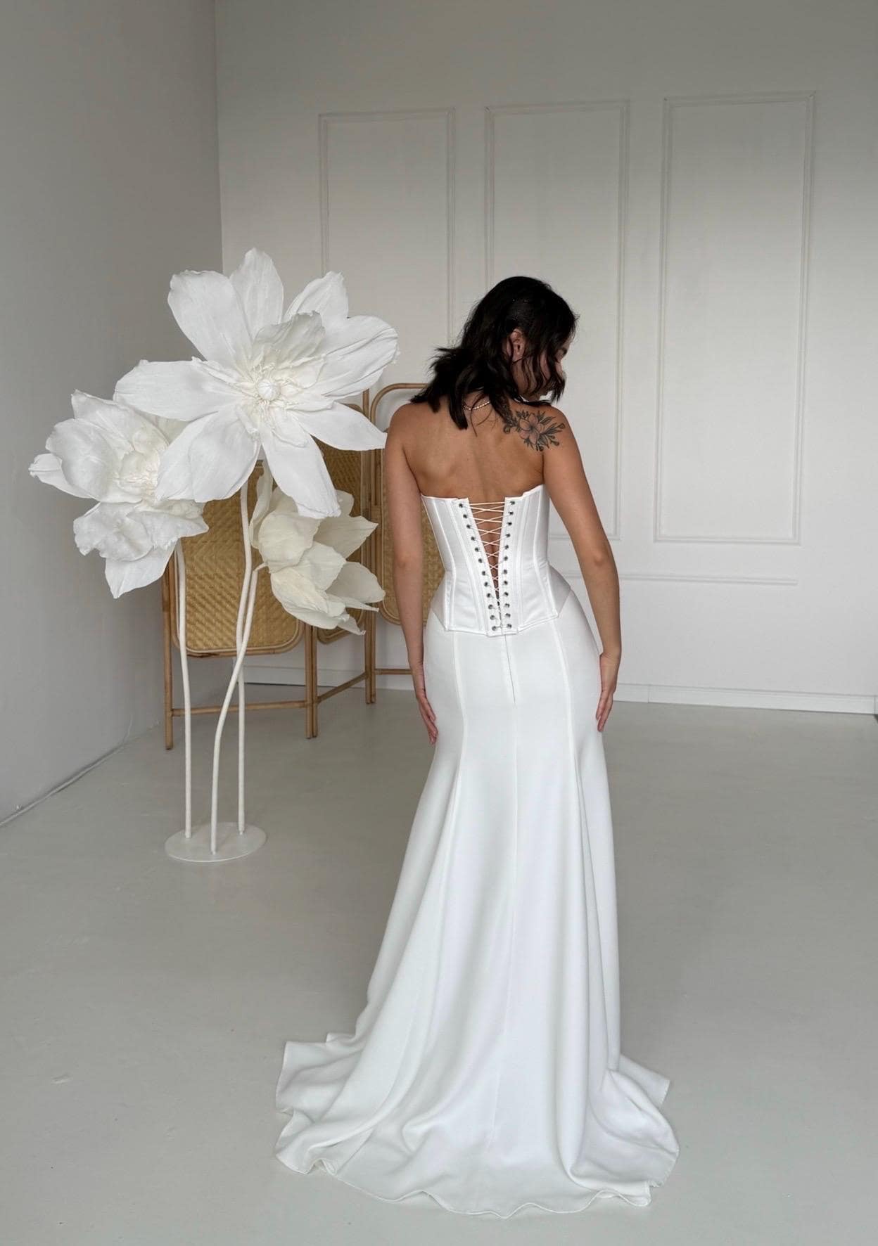 Bridal Corset and Skirt Set | Wedding Corset Top with Lace-Up Back and Crepe Skirt | Two Piece Minimalist Wedding Dress