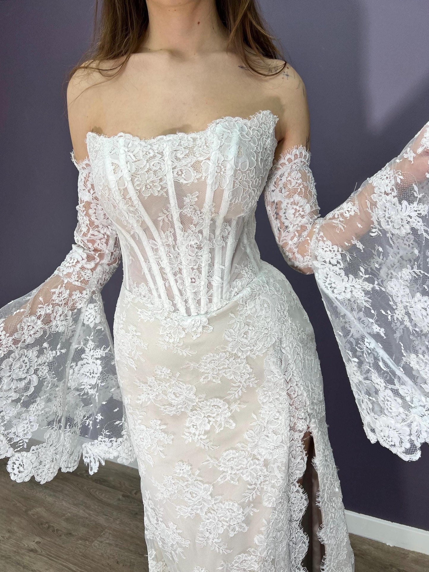 Romantic Chantilly Lace Detachable Sleeves with Flared Cuffs | Wedding Dress Accessory | Off Shoulder Sleeves for Bridal Gowns