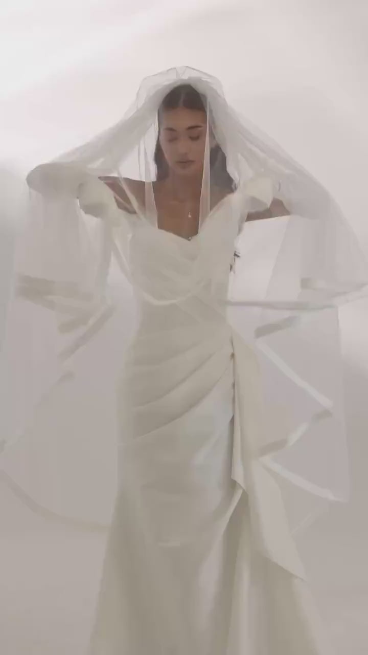 Elegant Satin-Trim Bridal Veil - Classic 150cm Width, High-Quality Tulle, Sophisticated Wedding Accessory two tier veil