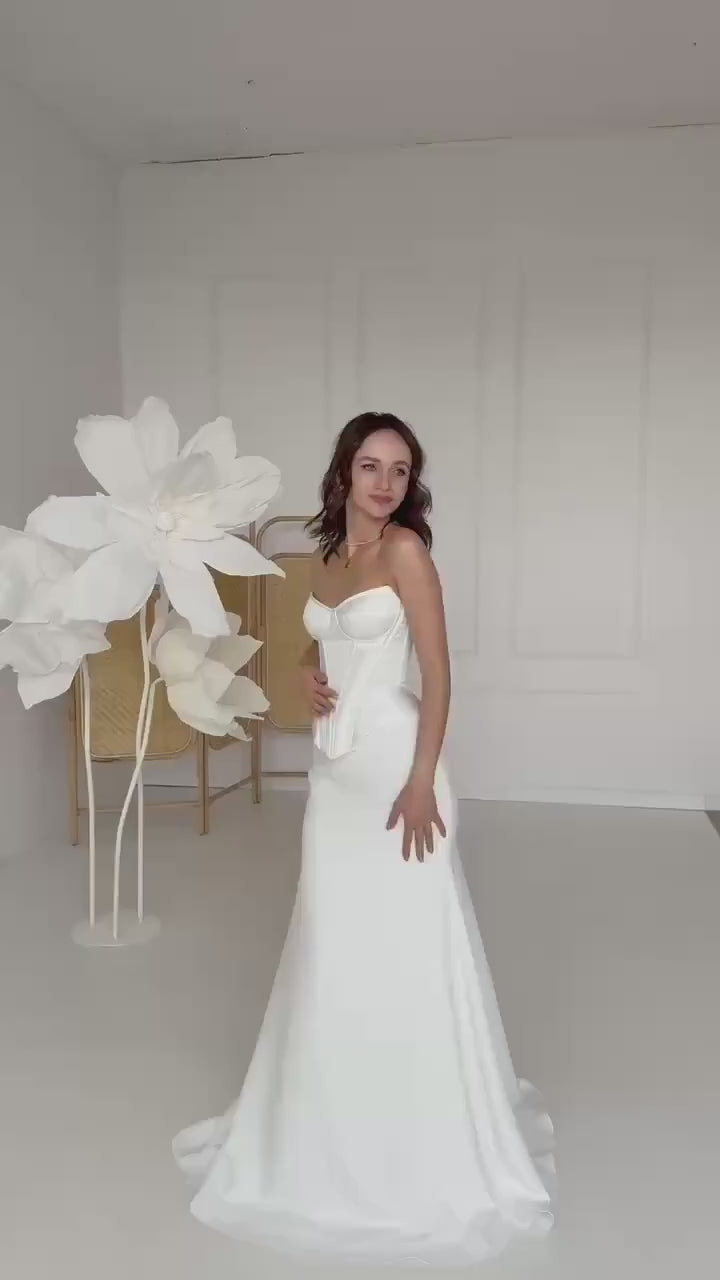 Bridal Corset and Skirt Set | Wedding Corset Top with Lace-Up Back and Crepe Skirt | Two Piece Minimalist Wedding Dress