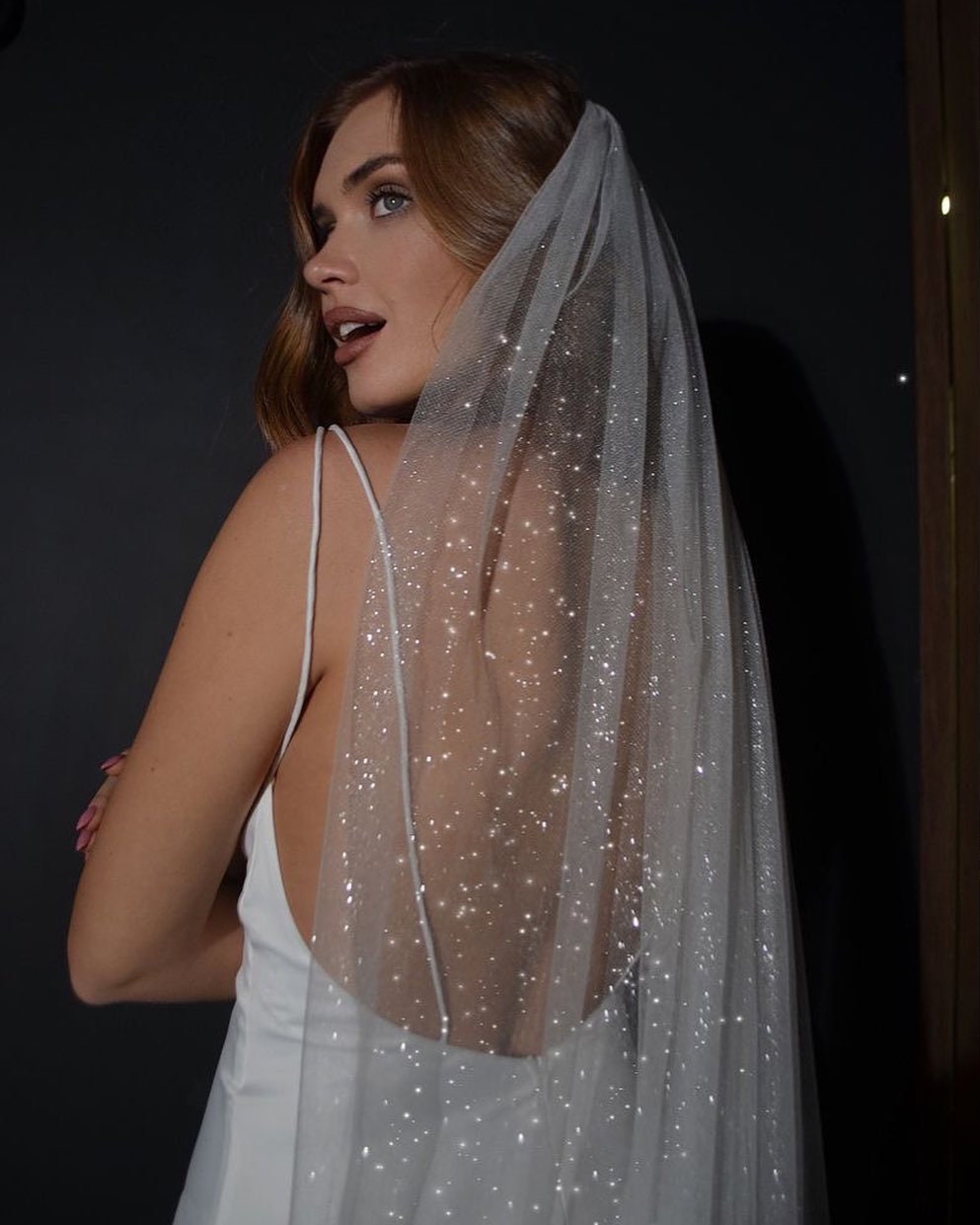 Glitter Wedding Veil – Soft Shimmer Tulle Veil for Modern Brides