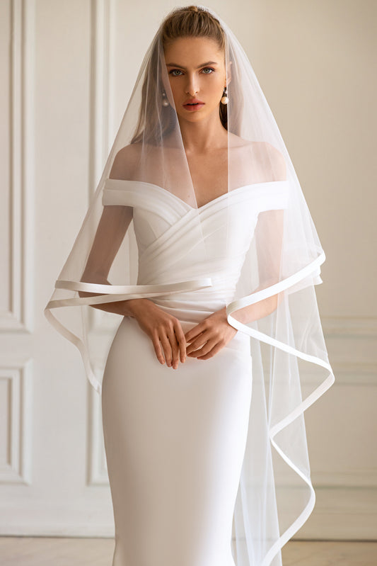 Soft Tulle Wedding Veil with Satin Ribbon Edge widght 150cm Width