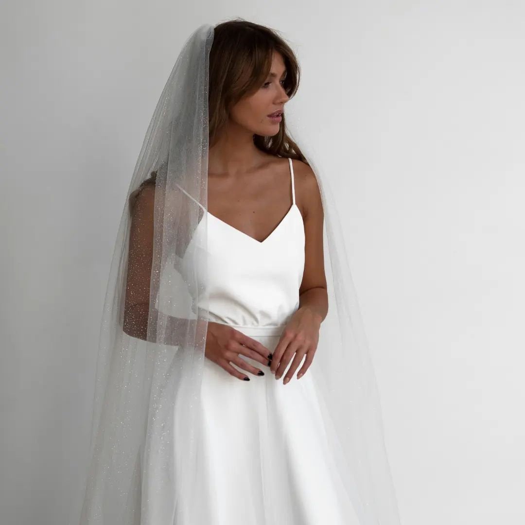 Glitter Wedding Veil – Soft Shimmer Tulle Veil for Modern Brides