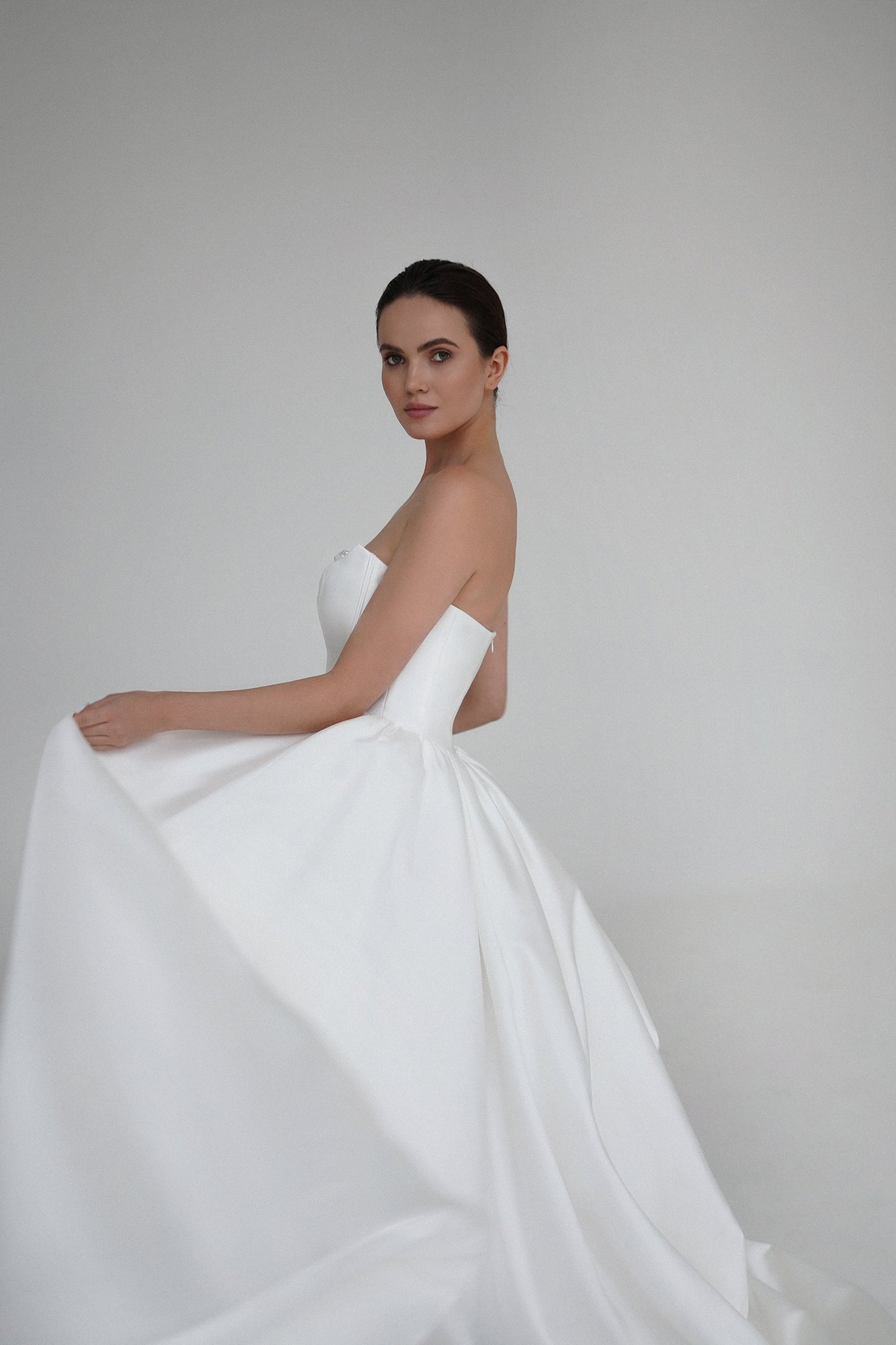 Mikado Wedding Dress - Basque Corset Bridal Gown - Pearl & Crystal Embellished Bodice - Royal Ball Gown - Luxury Princess Wedding Dress