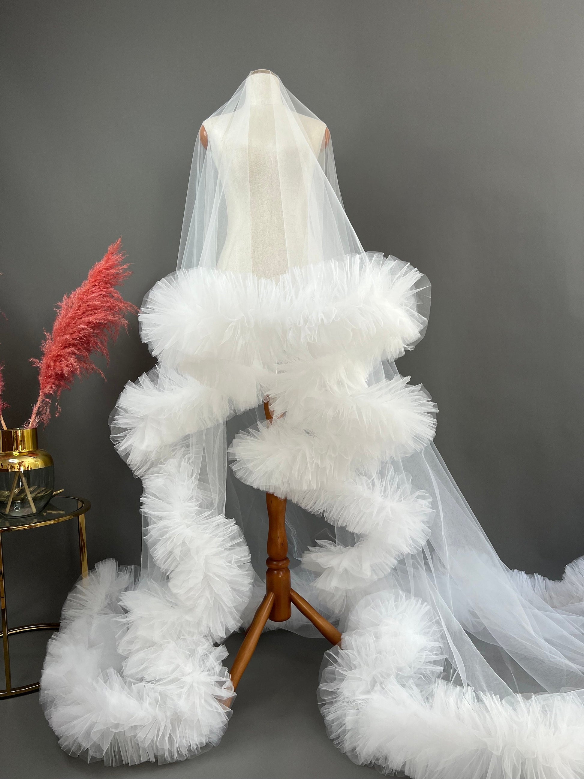 Fluffy Dramatic Ruffled Edge Wedding Veil