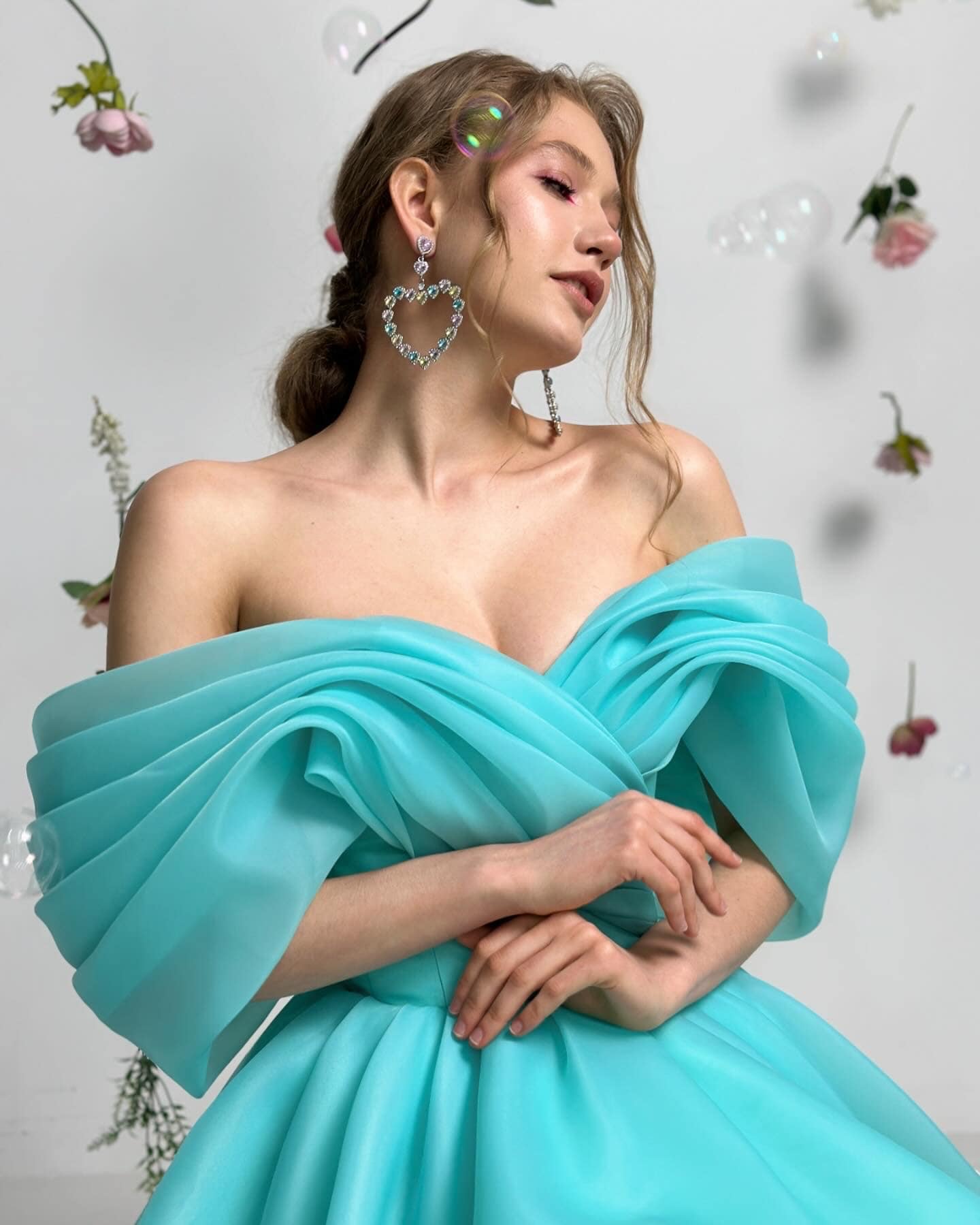 Off Shoulder Organza Short Wedding Dress • Puffy Mini Bridal Dress • Colorful Party Gown • Layered Ruffle Dress • Reception Dress