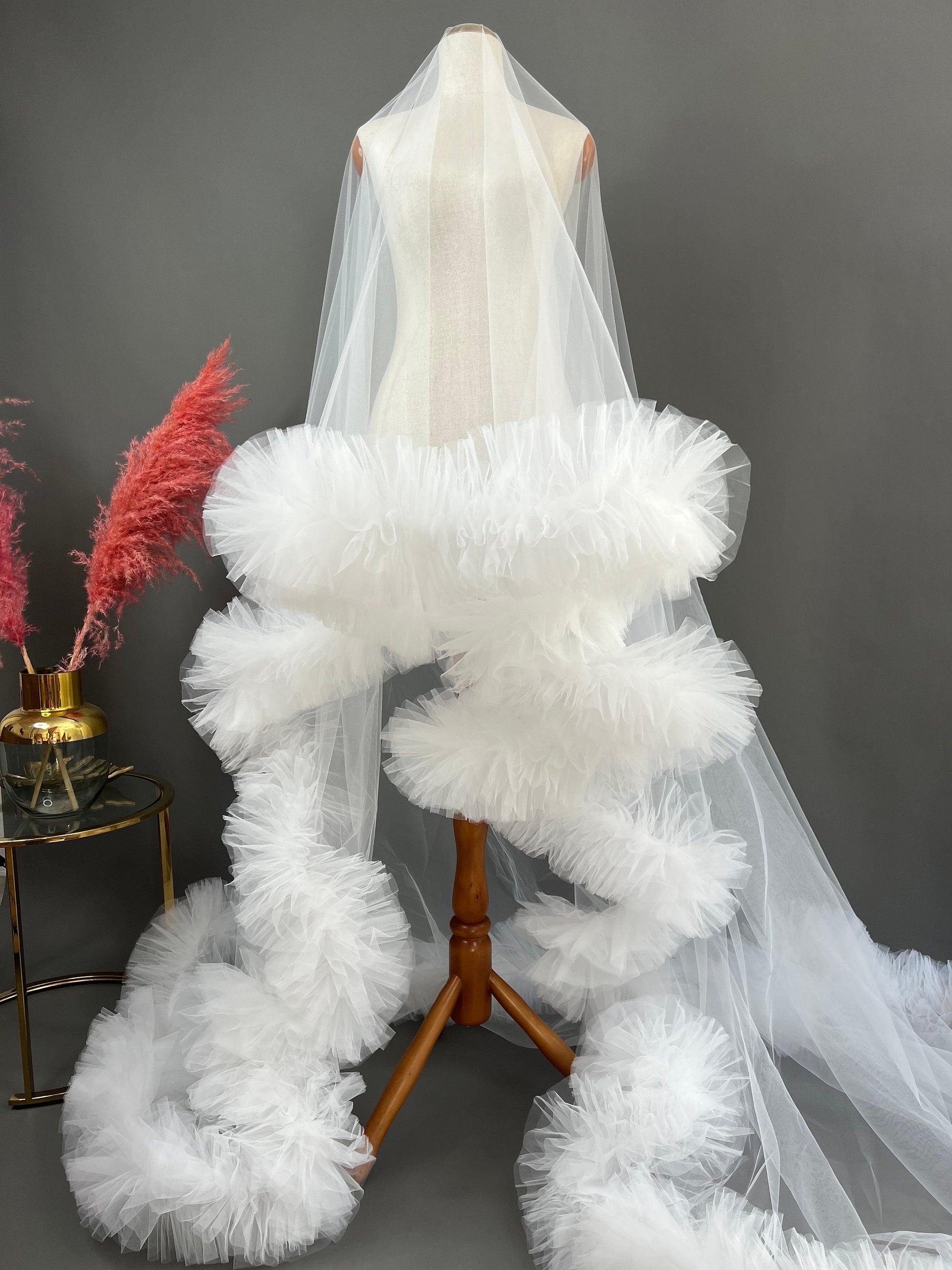 Fluffy Dramatic Ruffled Edge Wedding Veil
