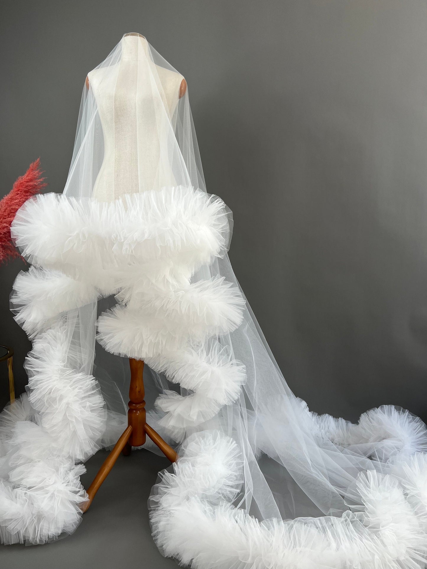 Fluffy Dramatic Ruffled Edge Wedding Veil