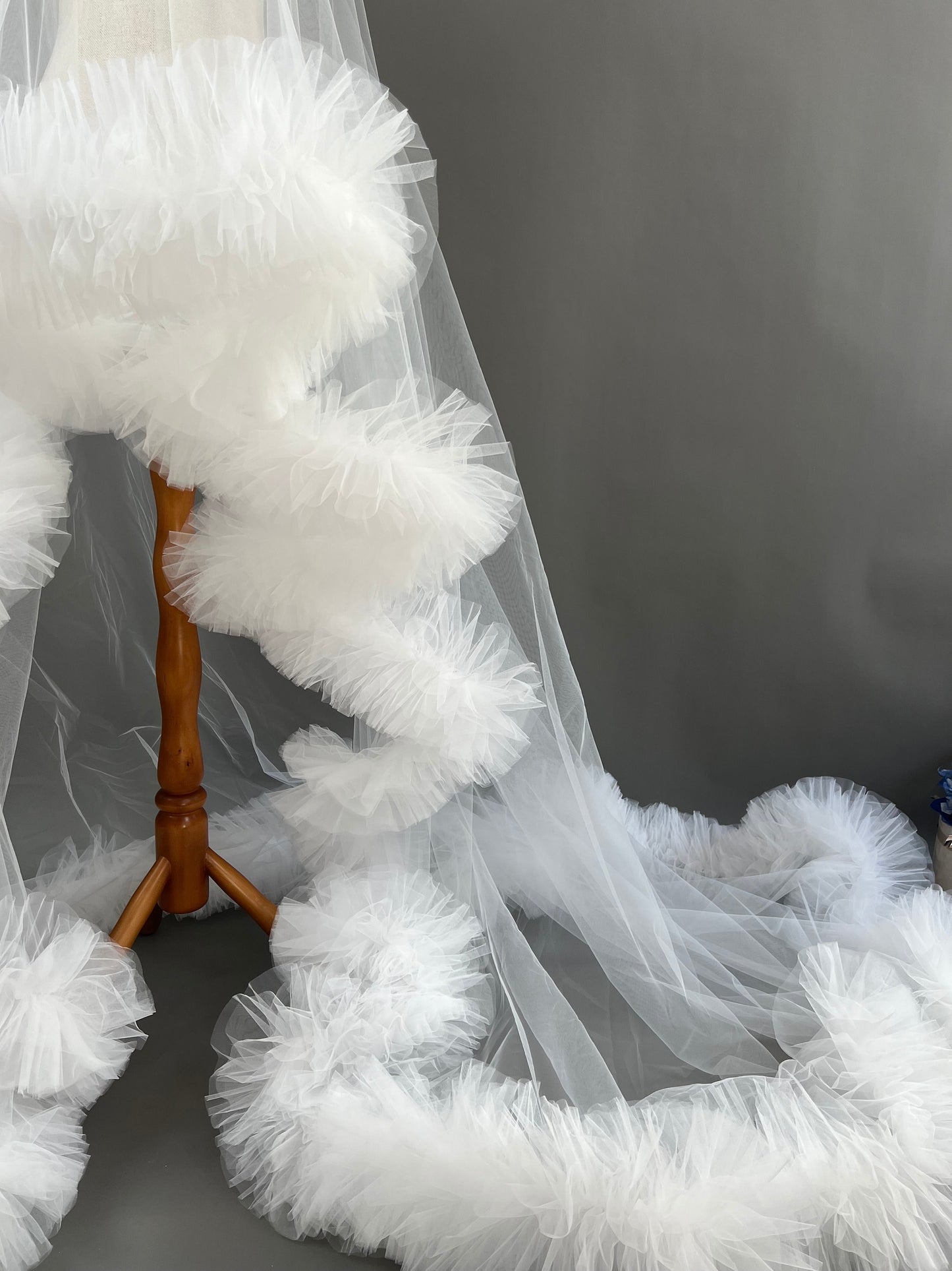 Fluffy Dramatic Ruffled Edge Wedding Veil