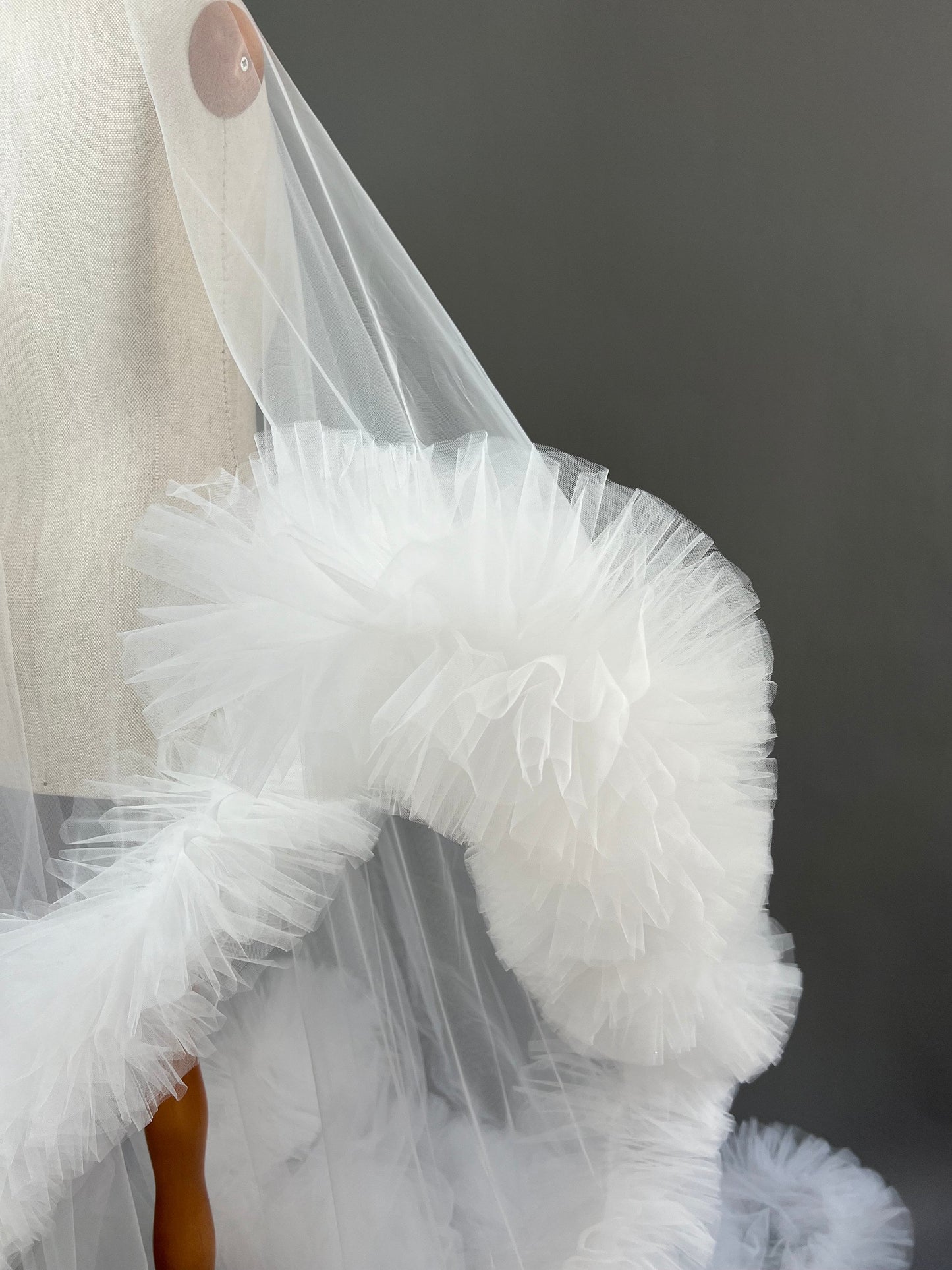 Fluffy Dramatic Ruffled Edge Wedding Veil