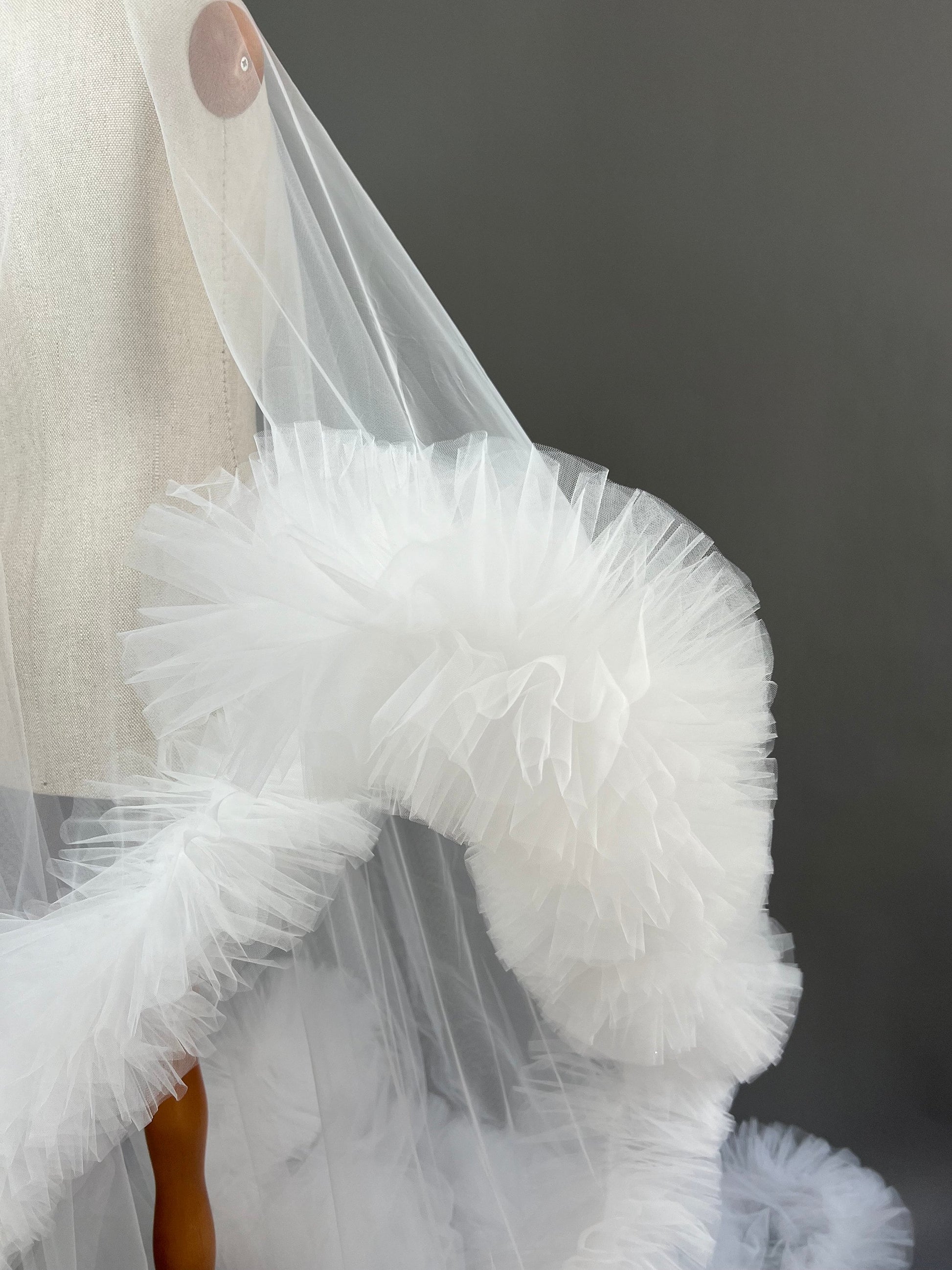 Fluffy Dramatic Ruffled Edge Wedding Veil