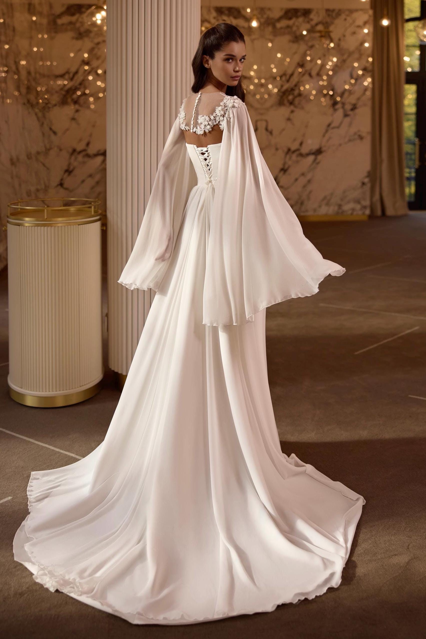 Elegant Wedding Dress, Sweetheart Neckline, A-line Silhouette, Chiffon Skirt with Slit, Romantic Bridal Gown for Bohemian Weddings