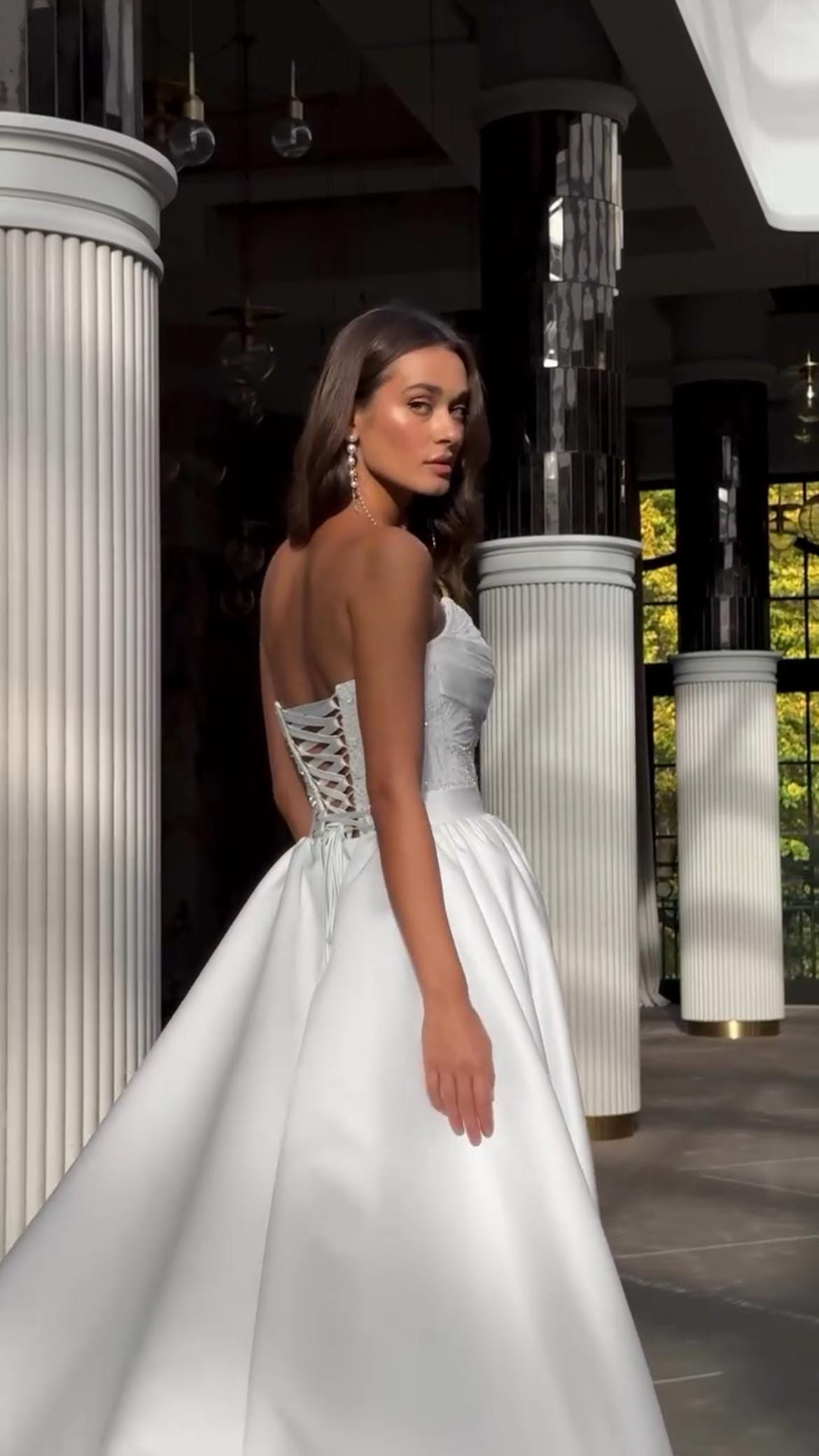 Luxury Beaded Lace Corset Wedding Dress | Mermaid Silhouette | Detachable Satin Overskirt & Lace Sleeves | Elegant Bridal Gown