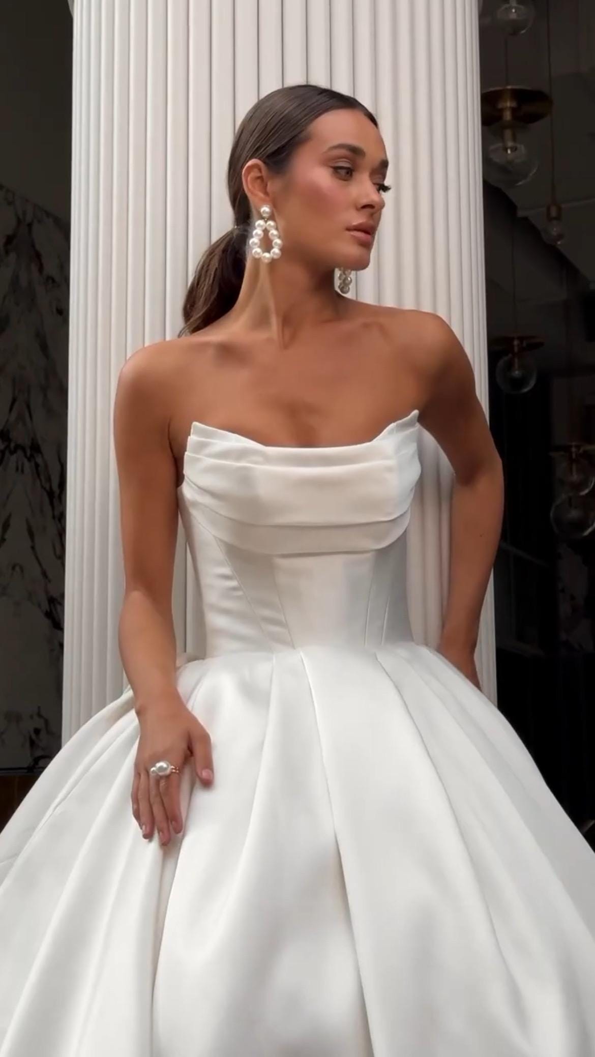 Luxury Mikado Ball Gown Wedding Dress, Off-Shoulder Draped Corset, Elegant Bridal Gown with Train, Classic Wedding Dress