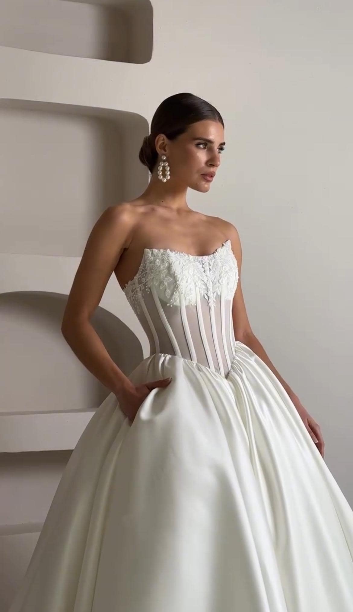 Luxury Princess Wedding Dress - Sheer Corset with Floral Lace Appliqués - Mikado Ball Gown - Elegant Bridal Couture - Custom Wedding Gown