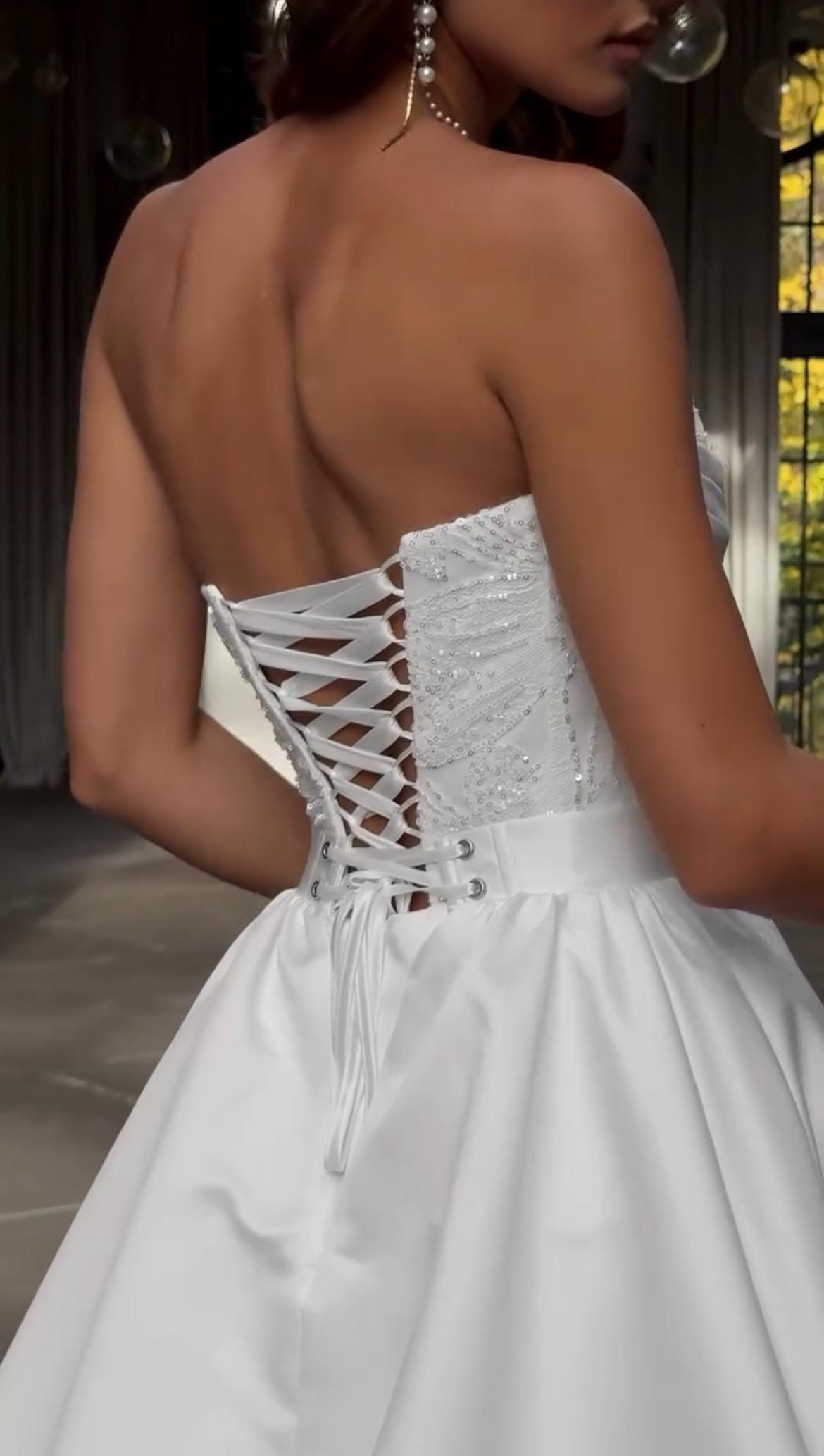 Luxury Beaded Lace Corset Wedding Dress | Mermaid Silhouette | Detachable Satin Overskirt & Lace Sleeves | Elegant Bridal Gown