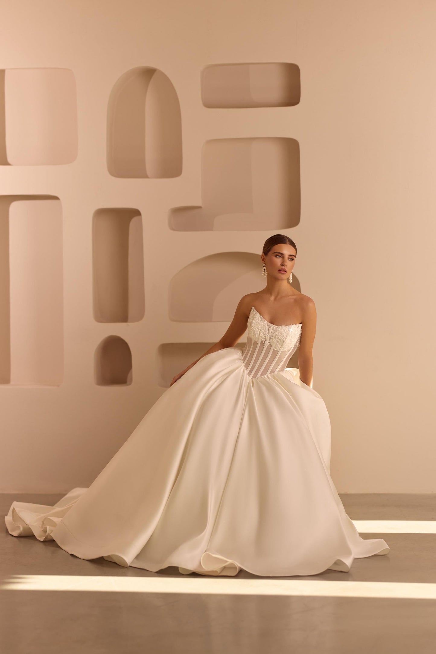 Luxury Princess Wedding Dress - Sheer Corset with Floral Lace Appliqués - Mikado Ball Gown - Elegant Bridal Couture - Custom Wedding Gown