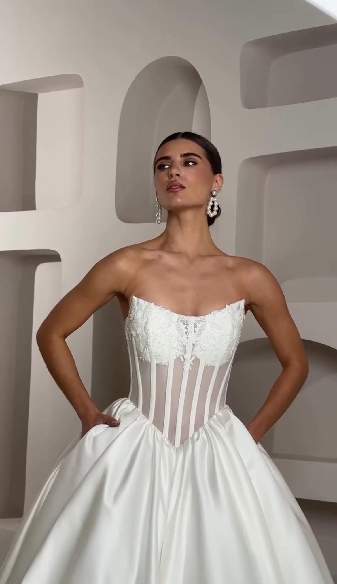 Luxury Princess Wedding Dress - Sheer Corset with Floral Lace Appliqués - Mikado Ball Gown - Elegant Bridal Couture - Custom Wedding Gown