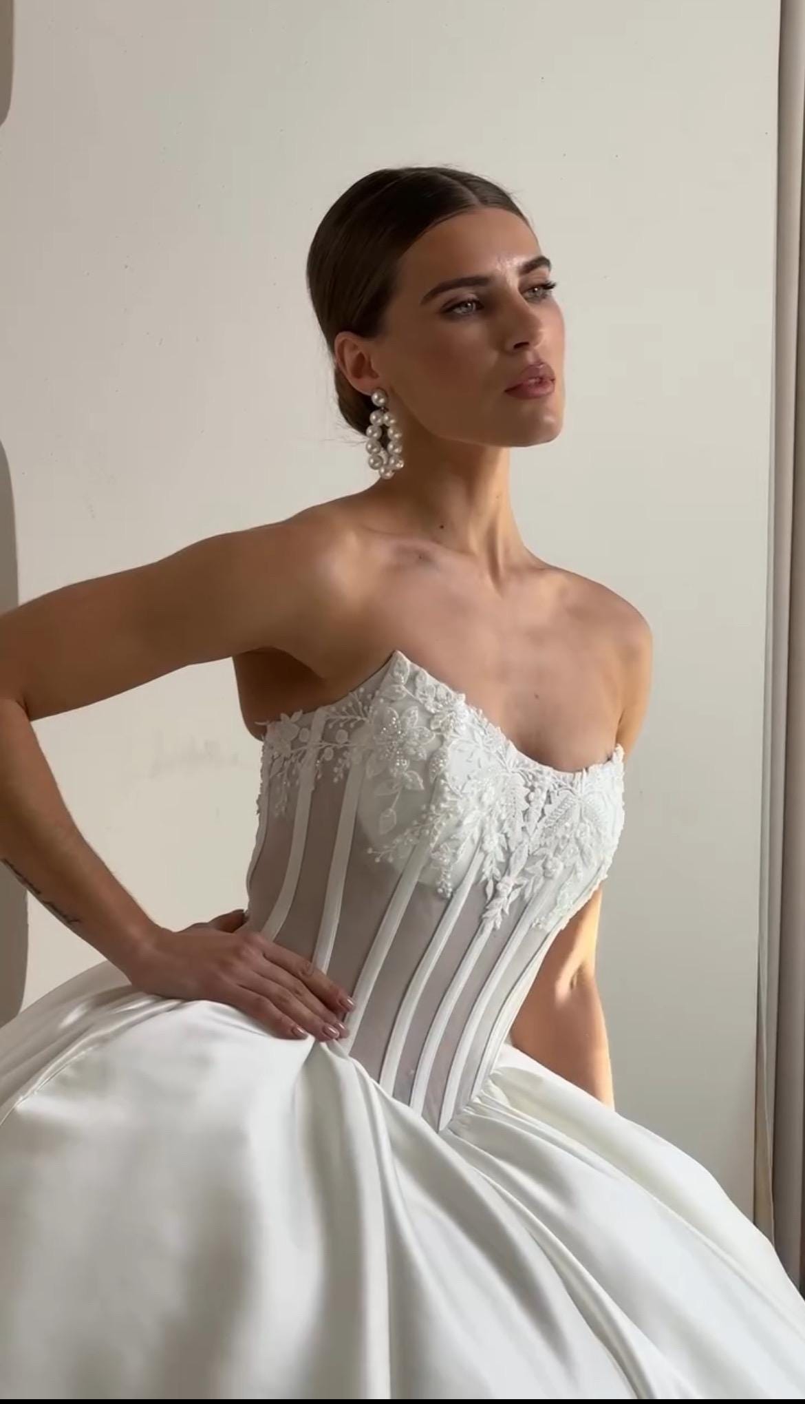 Luxury Princess Wedding Dress - Sheer Corset with Floral Lace Appliqués - Mikado Ball Gown - Elegant Bridal Couture - Custom Wedding Gown