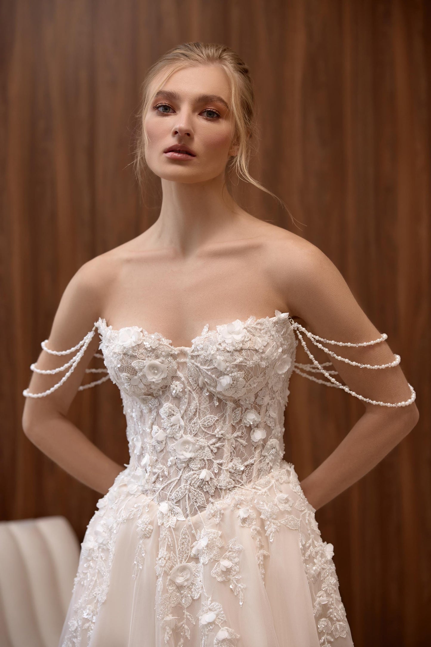 Exquisite A-line Silhouette dress, Long Tulle Train, Heart Neckline, Floral Embroidered Gown with Sheer Long Train Off-Shoulder Tulle Cape