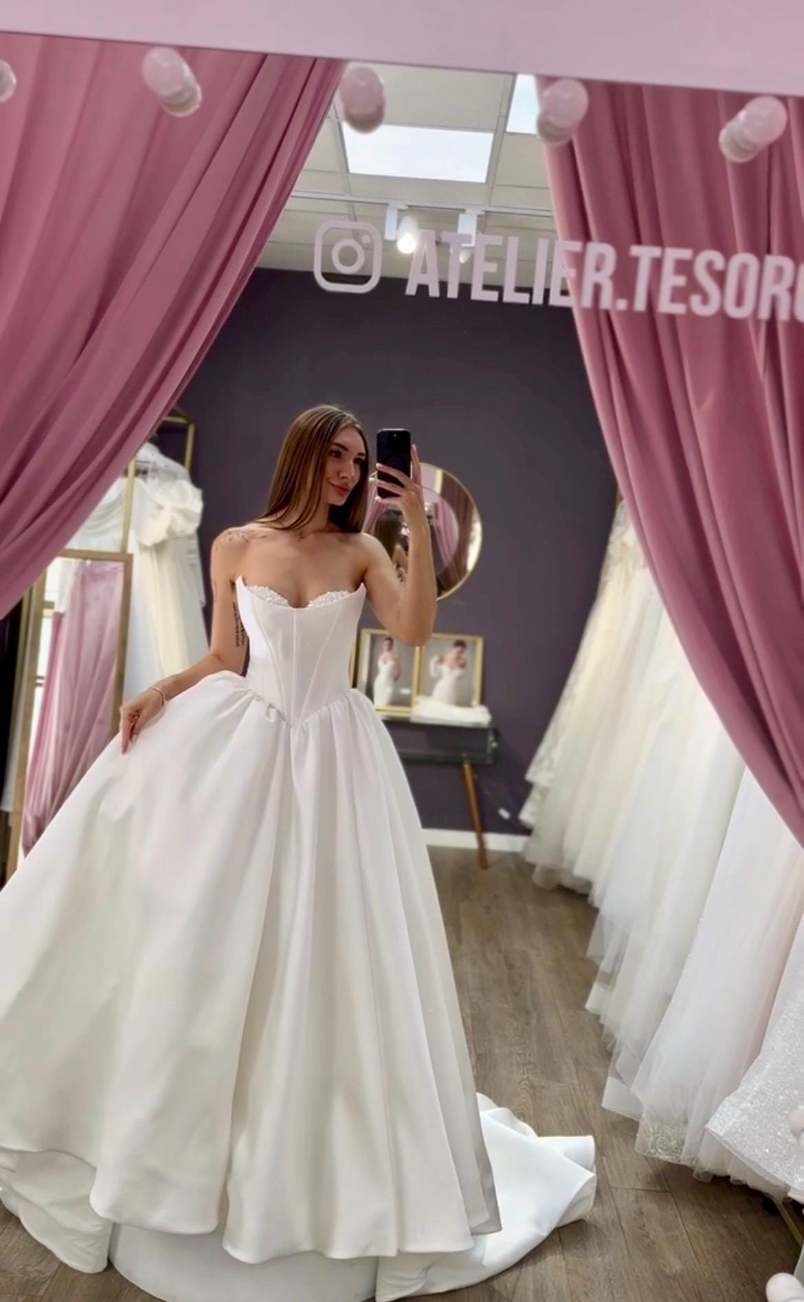 Mikado Wedding Dress - Basque Corset Bridal Gown - Pearl & Crystal Embellished Bodice - Royal Ball Gown - Luxury Princess Wedding Dress