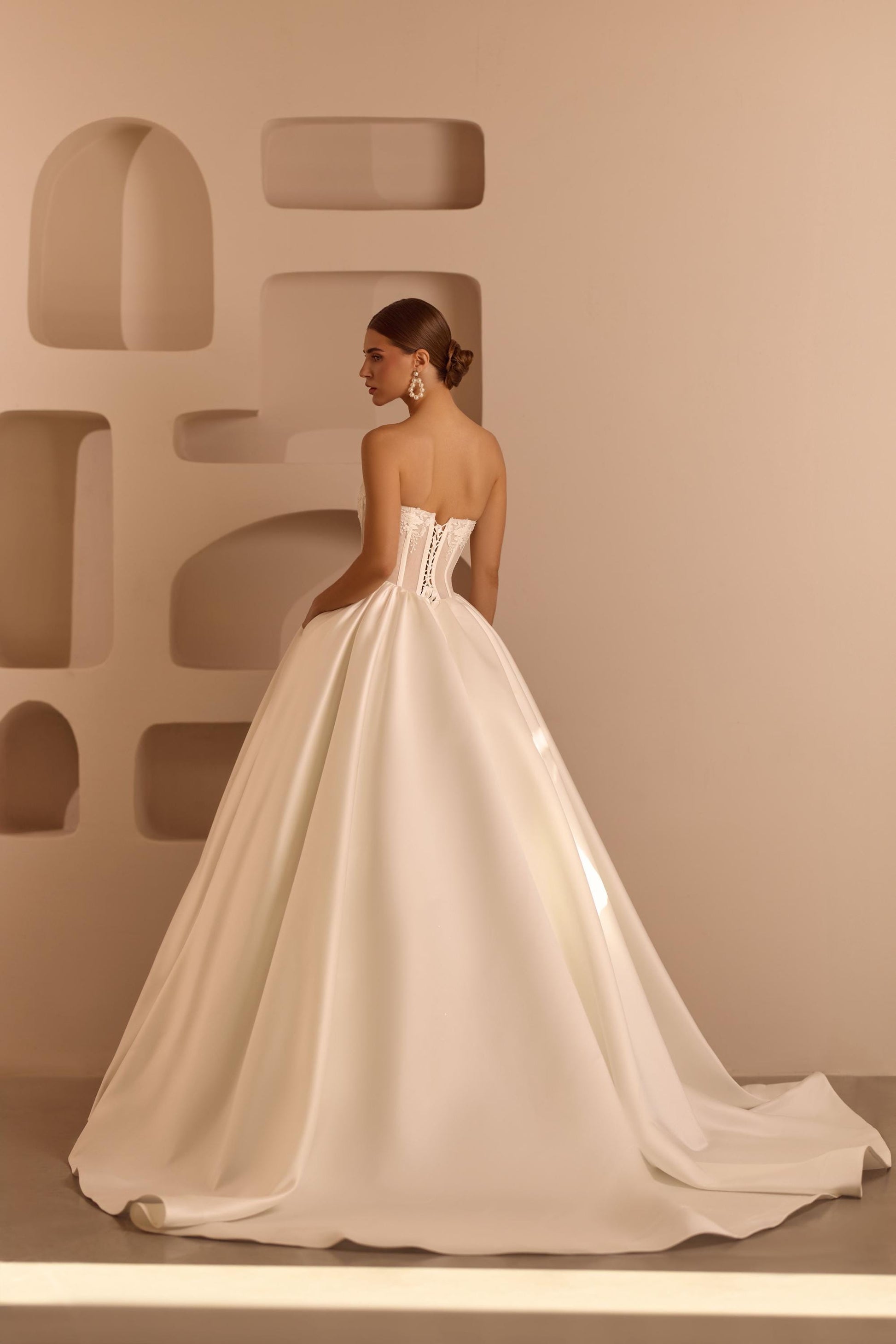 Luxury Princess Wedding Dress - Sheer Corset with Floral Lace Appliqués - Mikado Ball Gown - Elegant Bridal Couture - Custom Wedding Gown