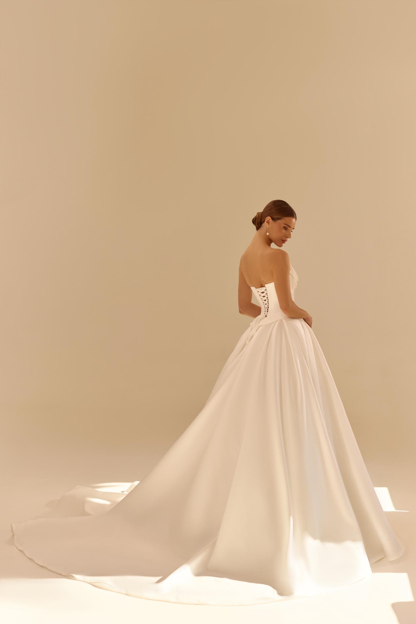 Simple Satin Wedding Dress with Corset Top, Bridal Gown with Train, A-Line Classic White Dress, Basque Waist Romantic Gown