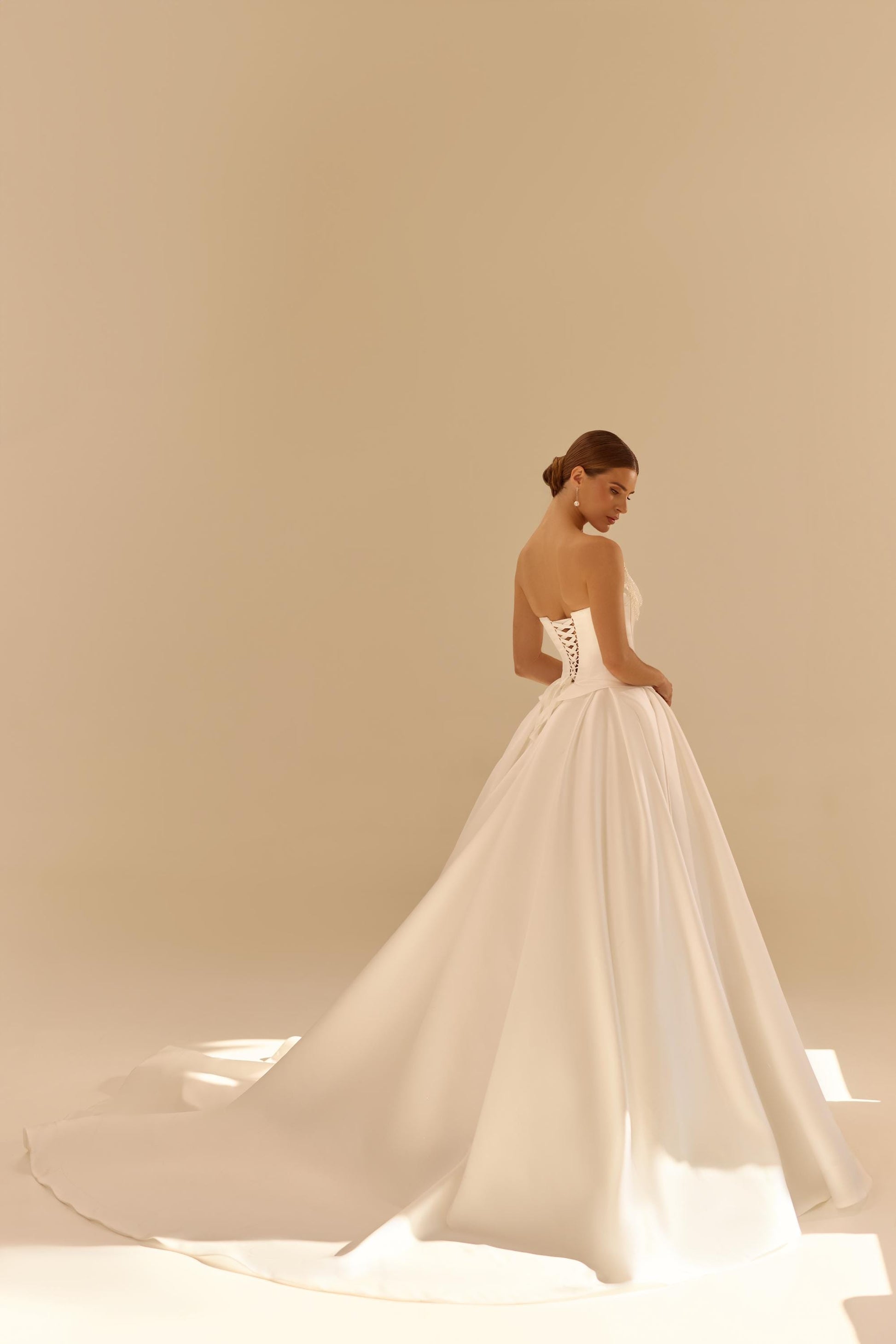 Simple Satin Wedding Dress with Corset Top, Bridal Gown with Train, A-Line Classic White Dress, Basque Waist Romantic Gown