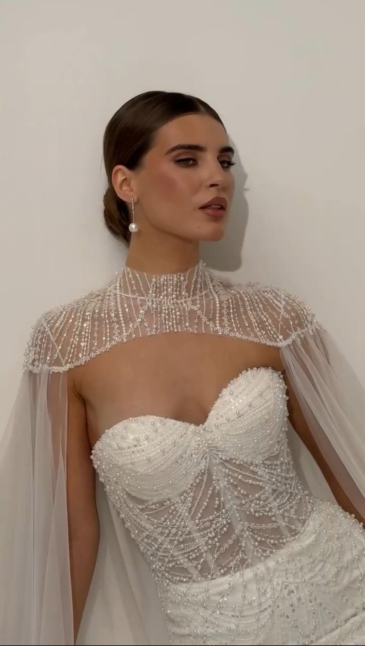 Beaded Bridal Gown with Cape, Sweetheart Neckline, Sleeveless Mermaid Lace Corset Dress, Romantic Train Wedding Dress