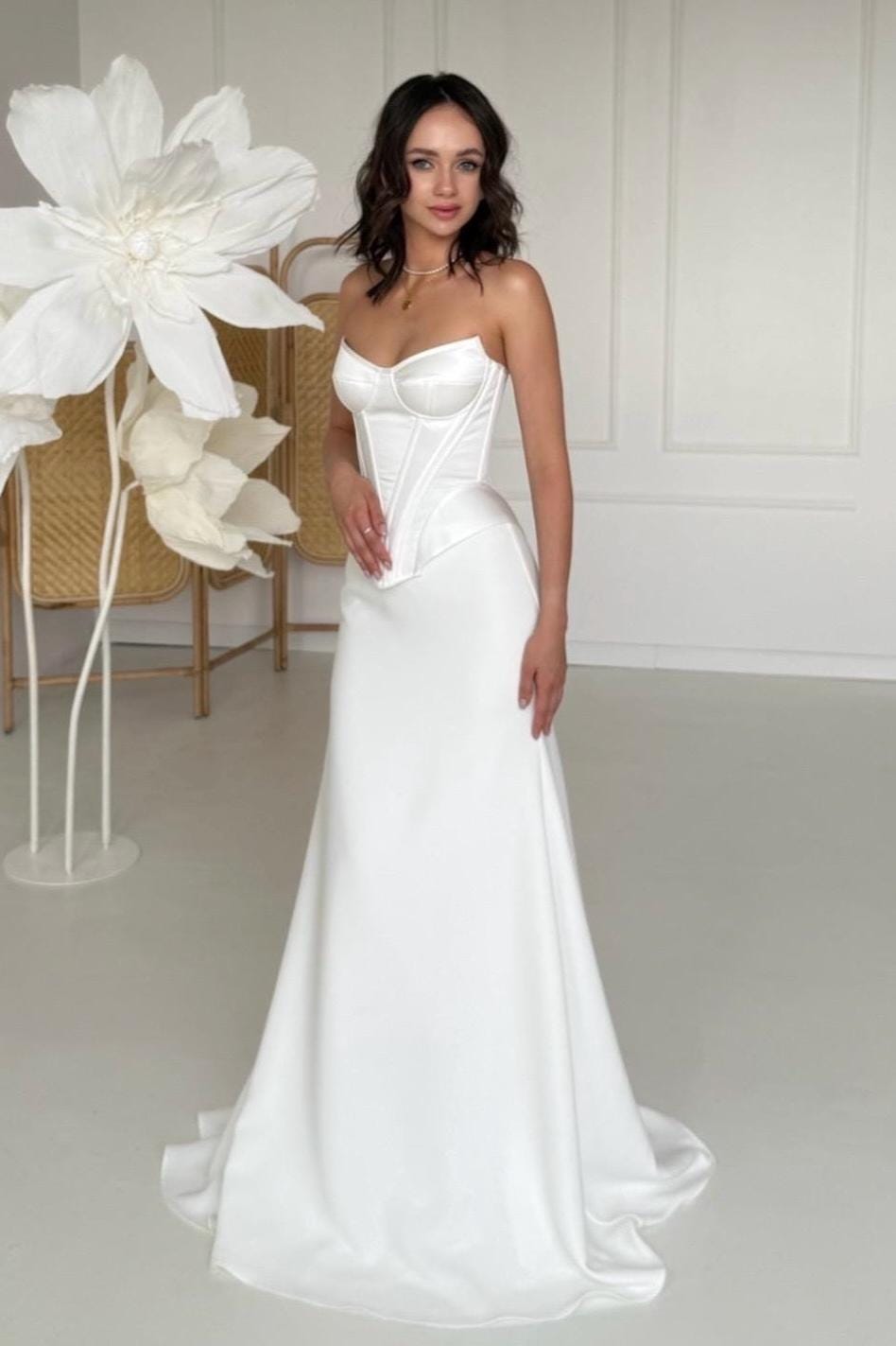 Bridal Corset and Skirt Set | Wedding Corset Top with Lace-Up Back and Crepe Skirt | Two Piece Minimalist Wedding Dress