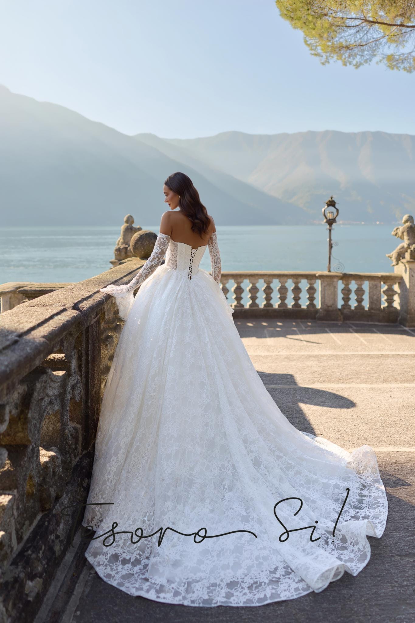 Chantilly Lace Wedding Dress • Princess Ball Gown Bridal Dress • Off Shoulder Corset Gown • Basque Waist Wedding Gown with Sleeves