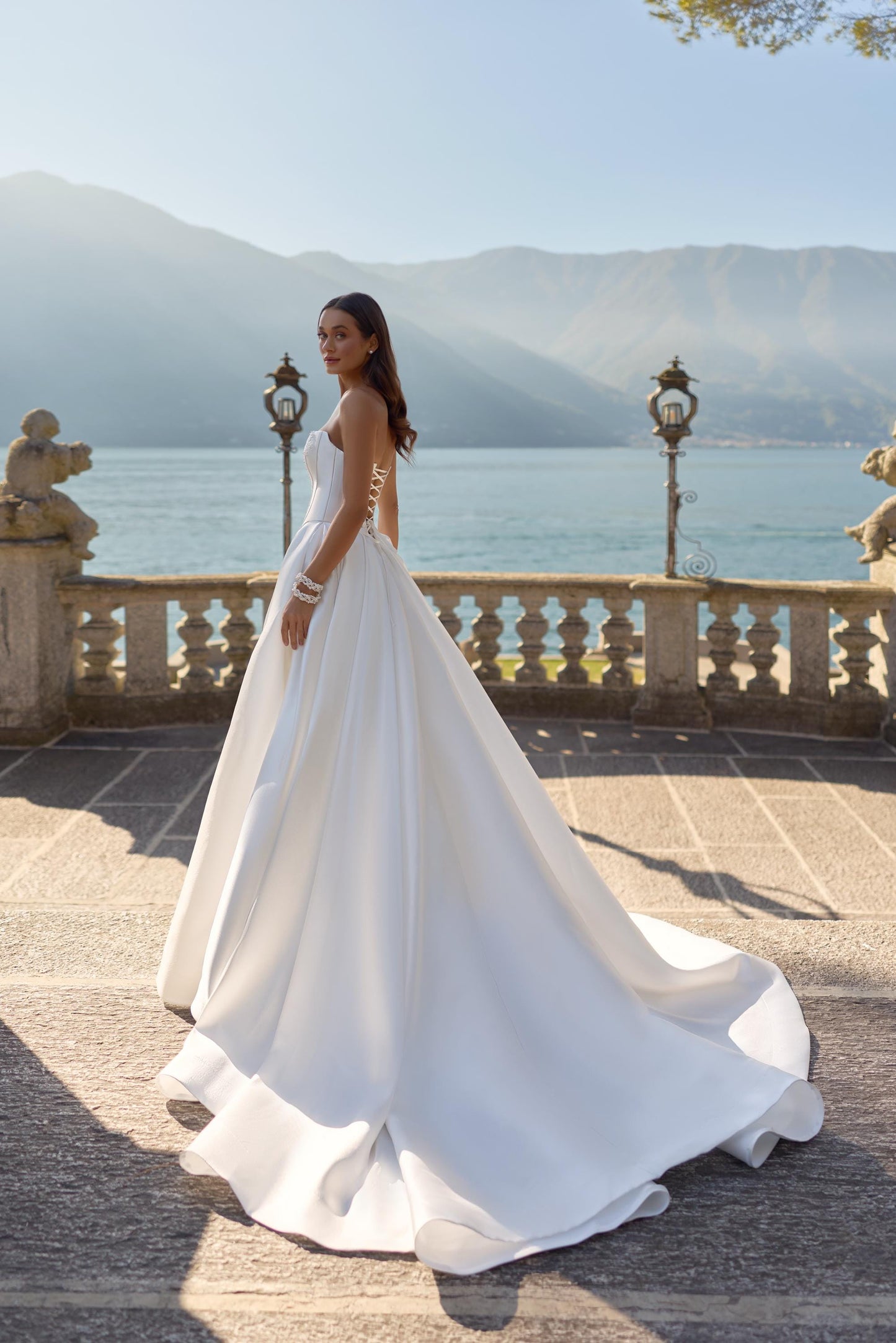 Strapless Wedding Dress With High Slit Minimal Satin Bridal Gown Corset Bodice Modern Elegant Bride