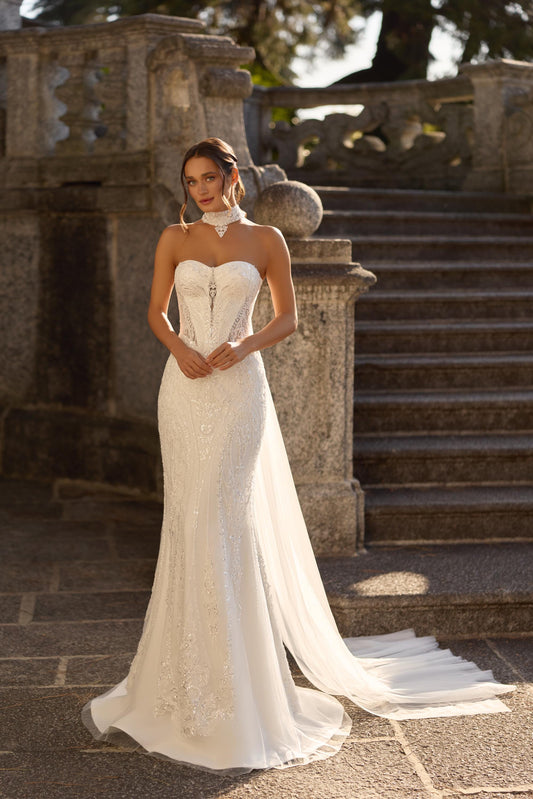 Strapless Lace Wedding Dress Mermaid Bridal Gown With Detachable Cape Elegant Corset Luxury Bride Dress